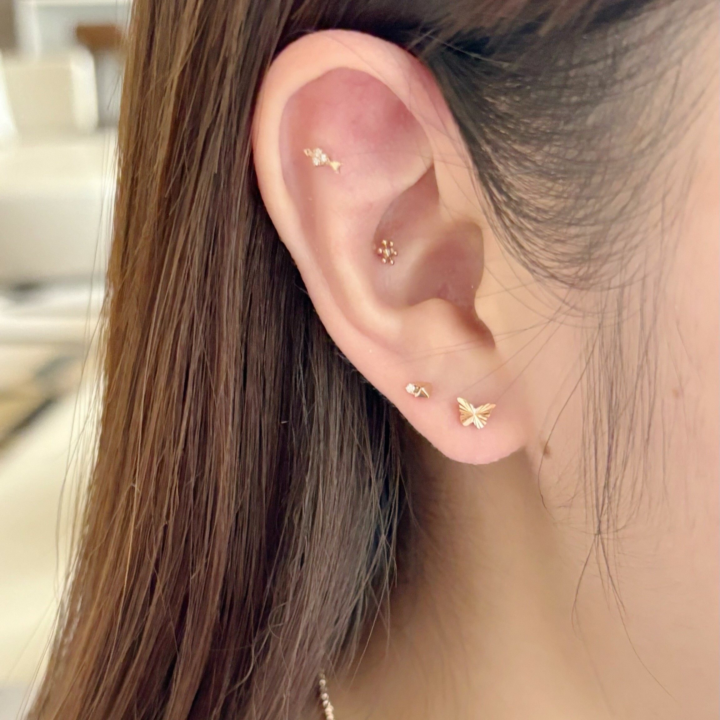 14k鉚釘真鑽轉珠耳環