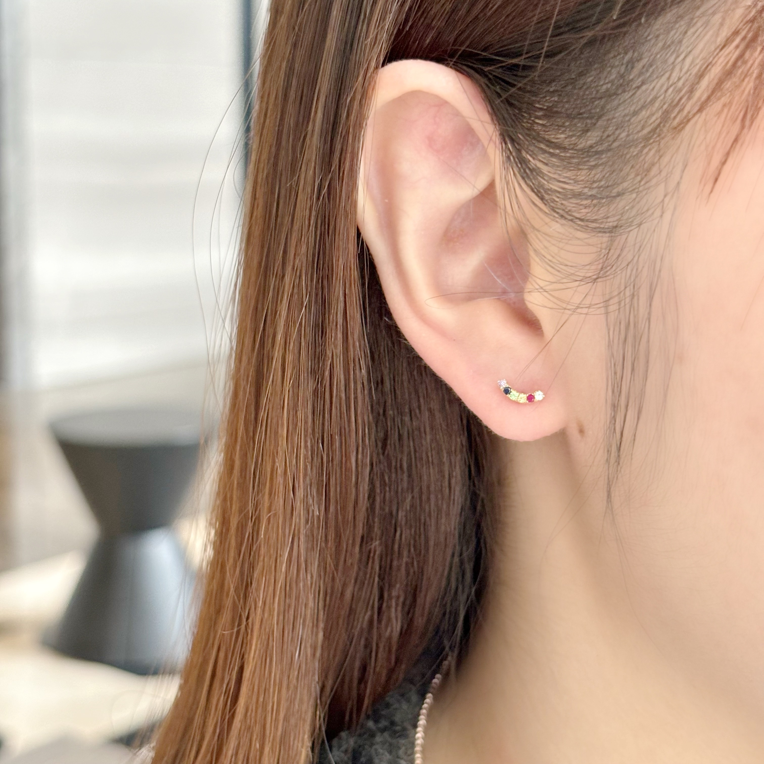 14k rainbow寶石轉珠耳環