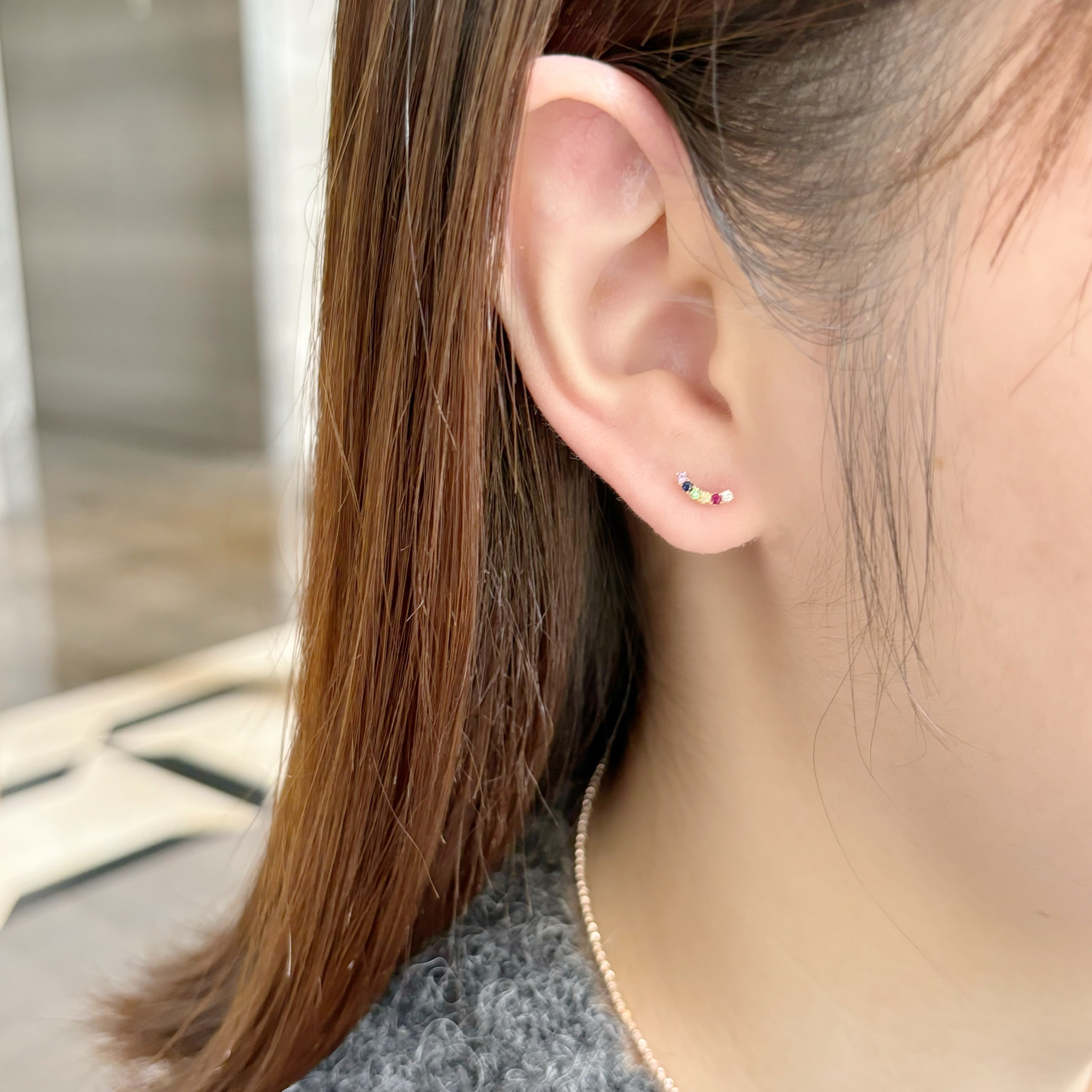 14k rainbow寶石轉珠耳環