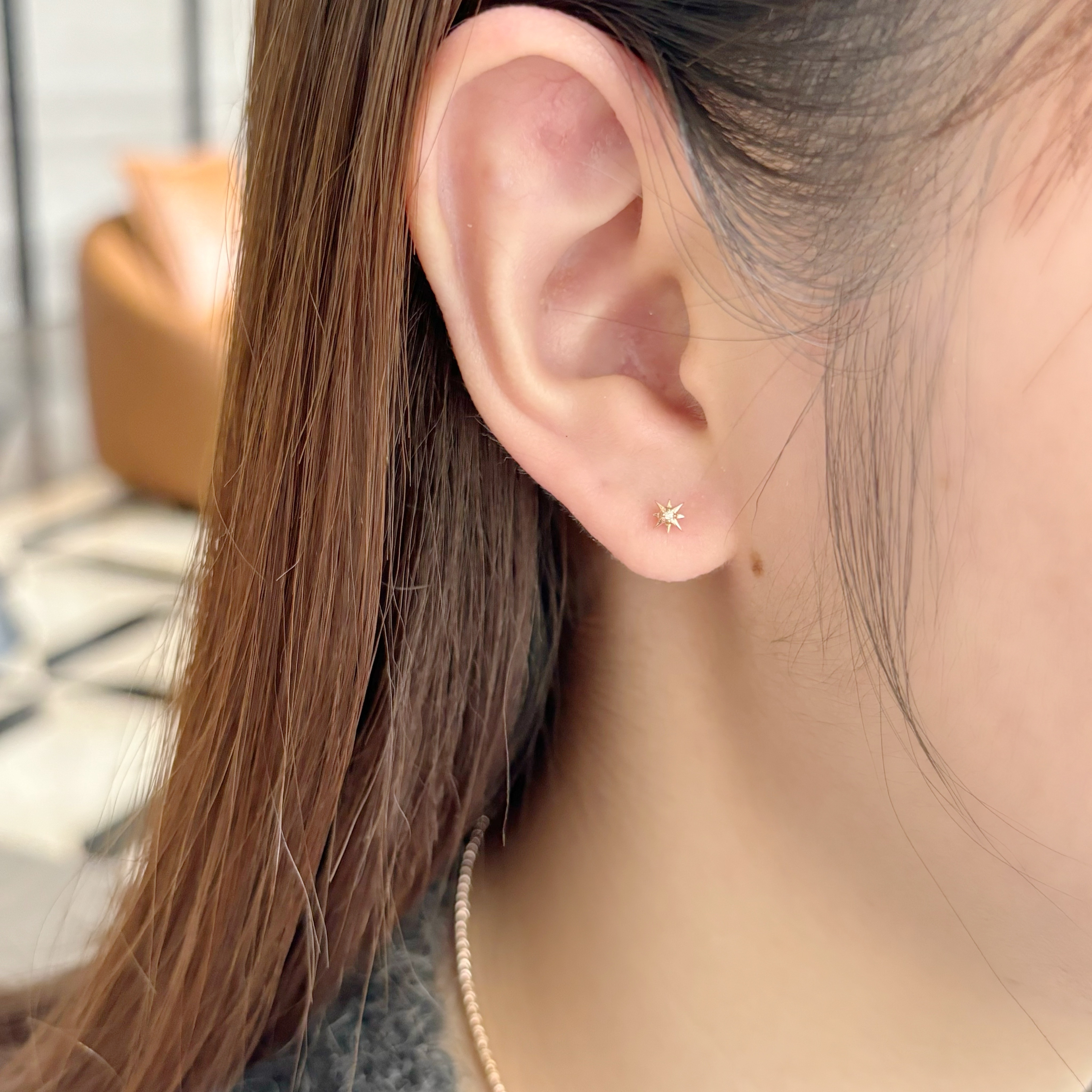 14k小星芒真鑽轉珠耳環