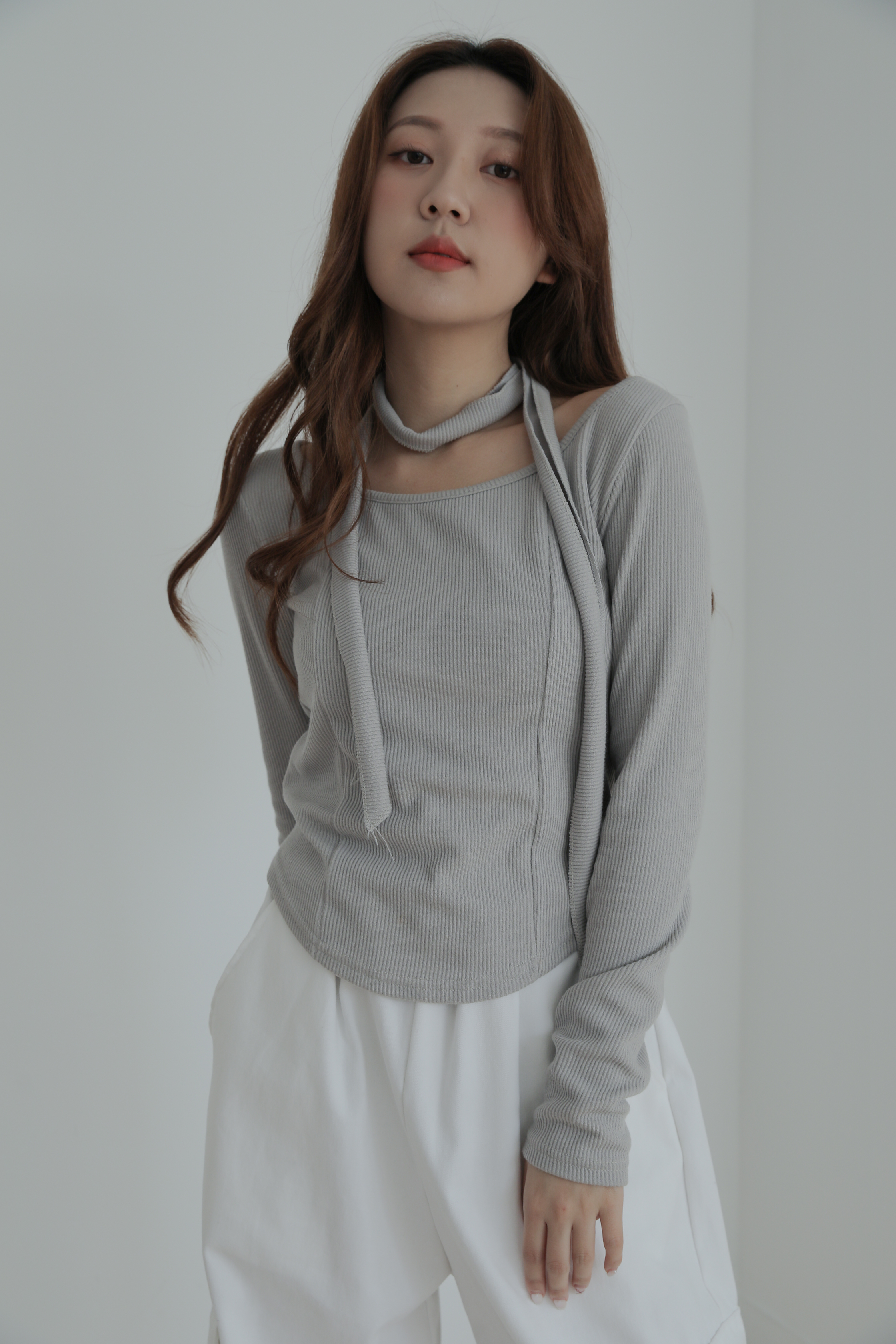 【Discount】Rib Scarf Tee #上衣