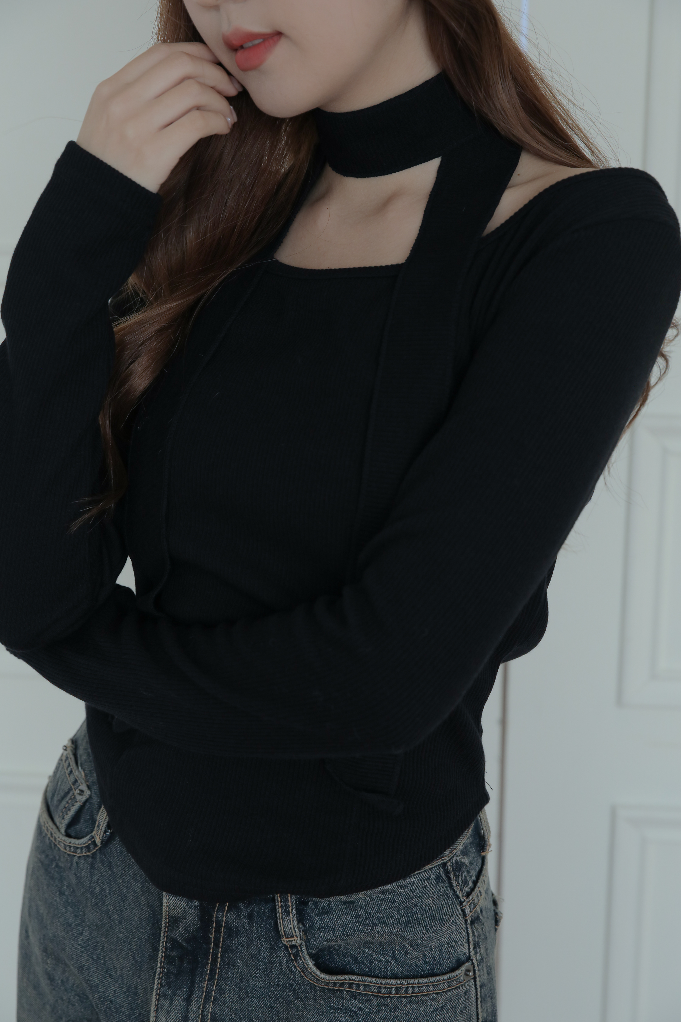 【Discount】Rib Scarf Tee #上衣