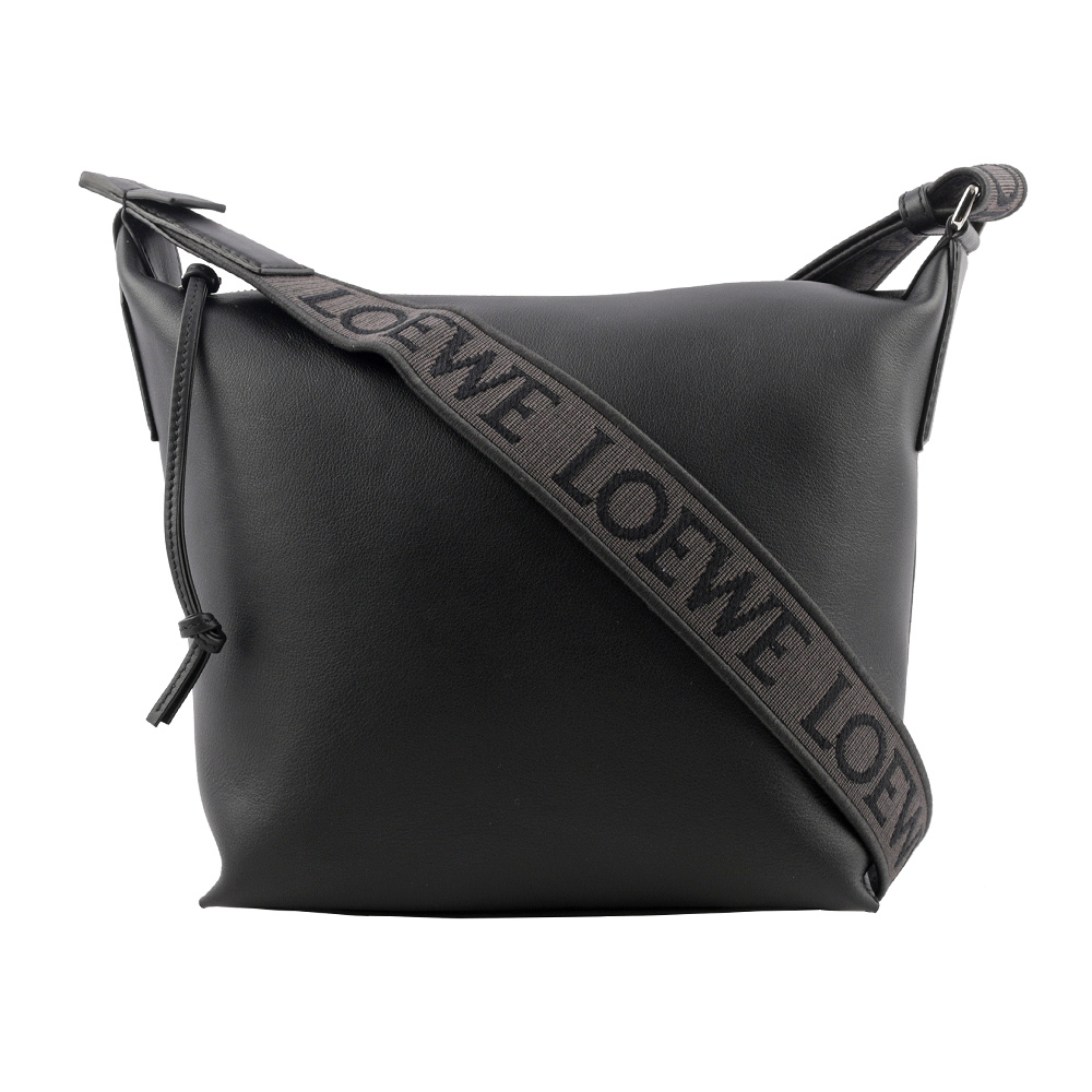 【LOEWE】Cubi 柔軟小牛皮緹花織布背帶斜背包(黑色) B906Q63X04 1100