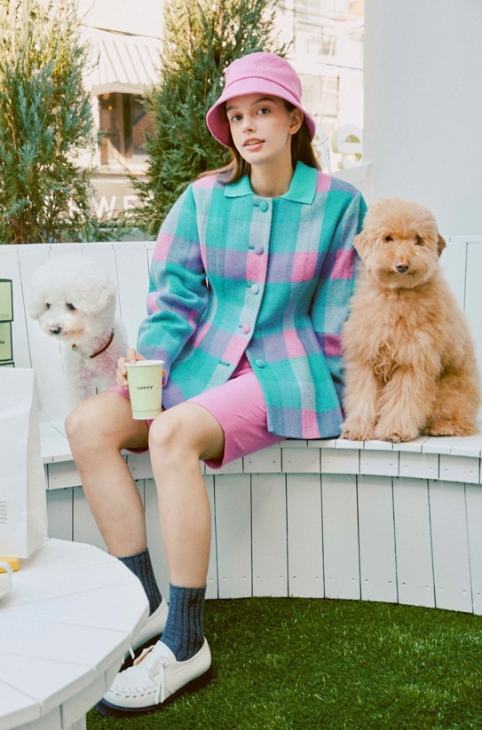 女款 M301 韓國正品Piv'vee同步/Piv'vee經典人字紋粉紅色漁夫帽