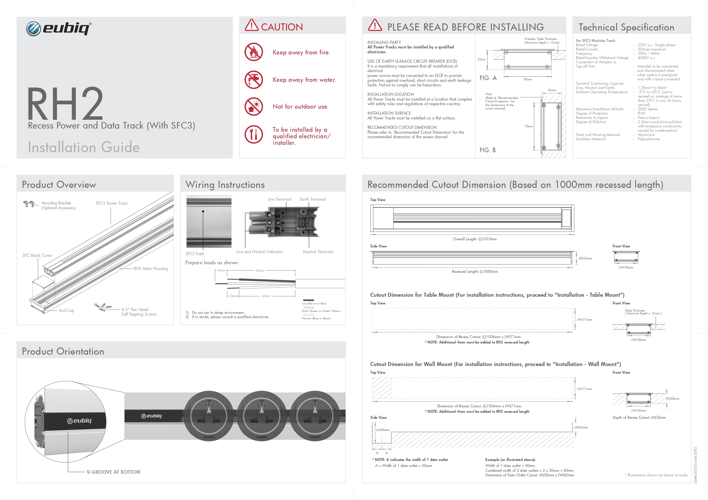 eubiq Recessed Power Track– RH2 installation guide, 安裝說明 p1