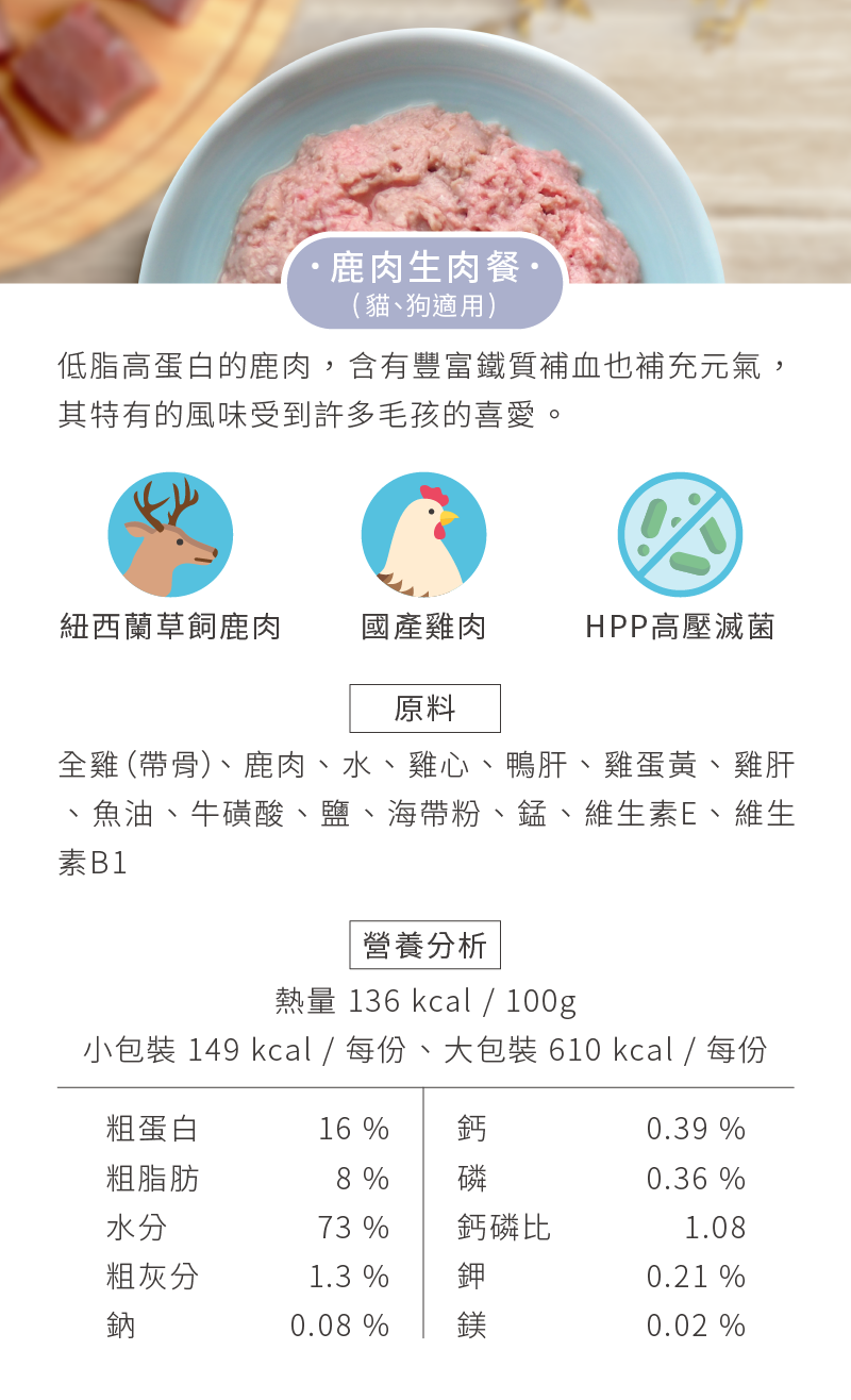 卡尼貓咪生食，鹿肉生肉餐，原料、營養分析