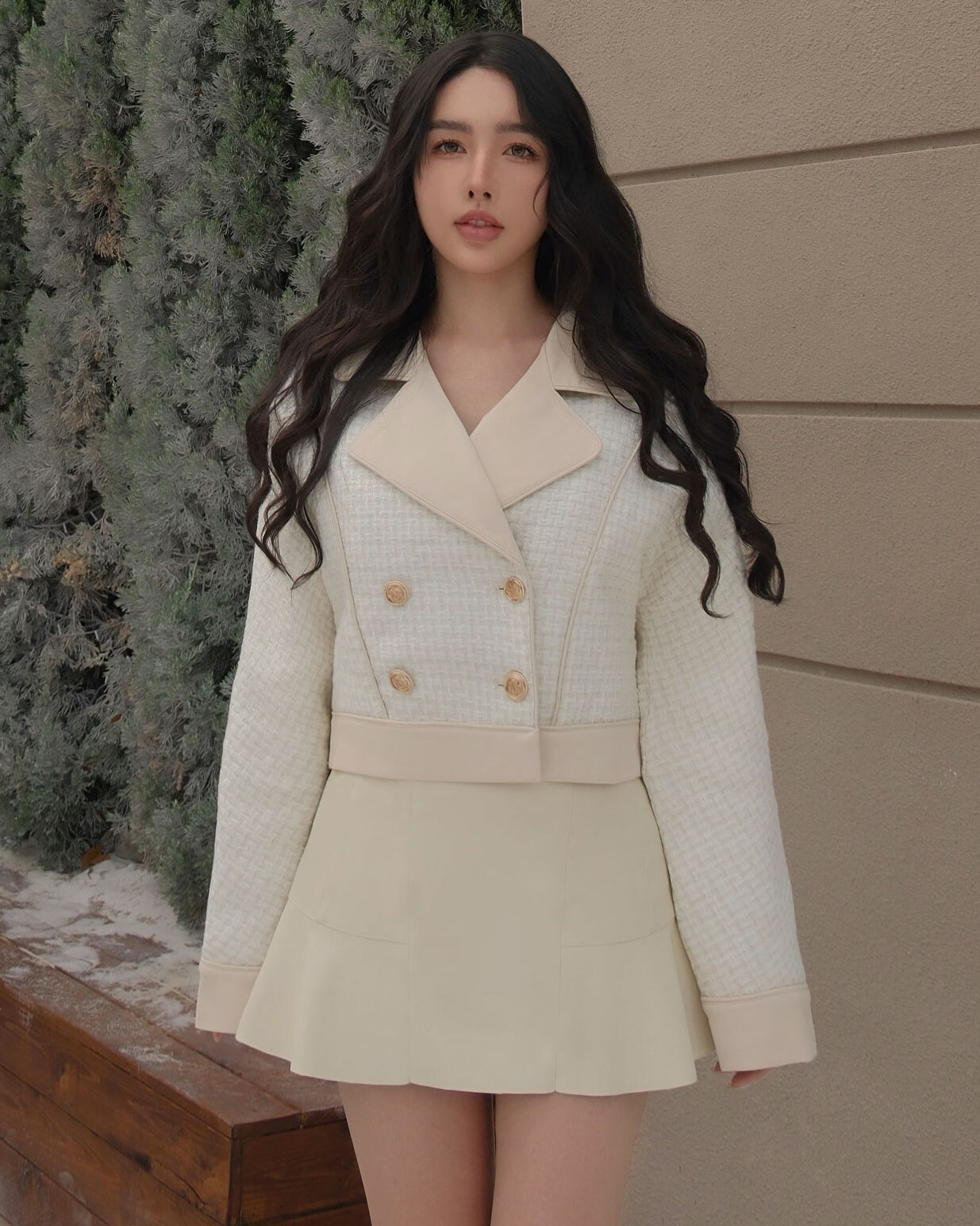 ⭒訂製-奶茶皮革小香編織外套