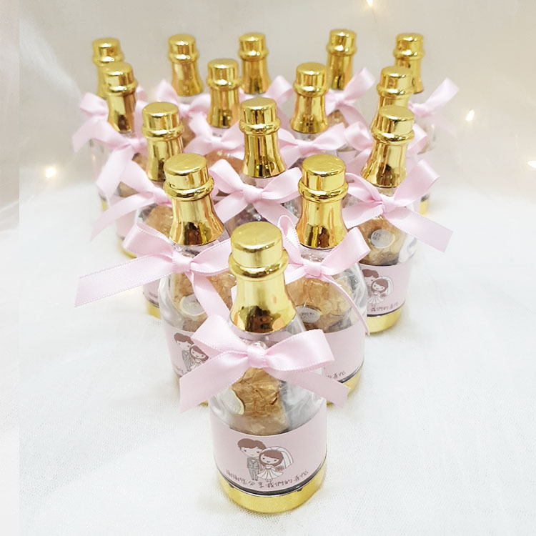 粉紅色香檳酒瓶金莎糖果,婚禮小物,結婚囍糖,婚禮糖果,桌上禮
