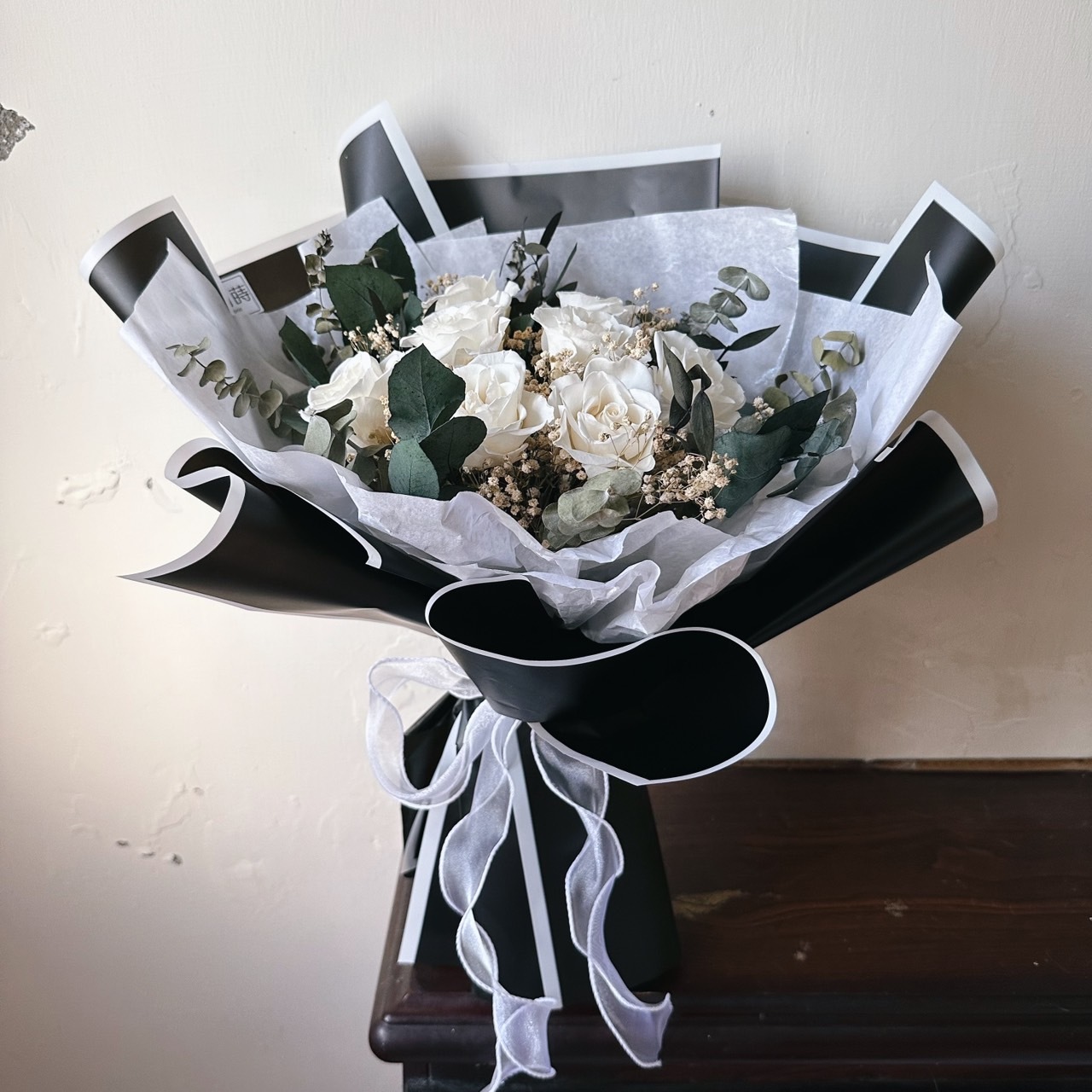 永生花束|森林系白XL號永生玫瑰花束|告白花束|情人節花束|母親節花束|求婚花束|永生花