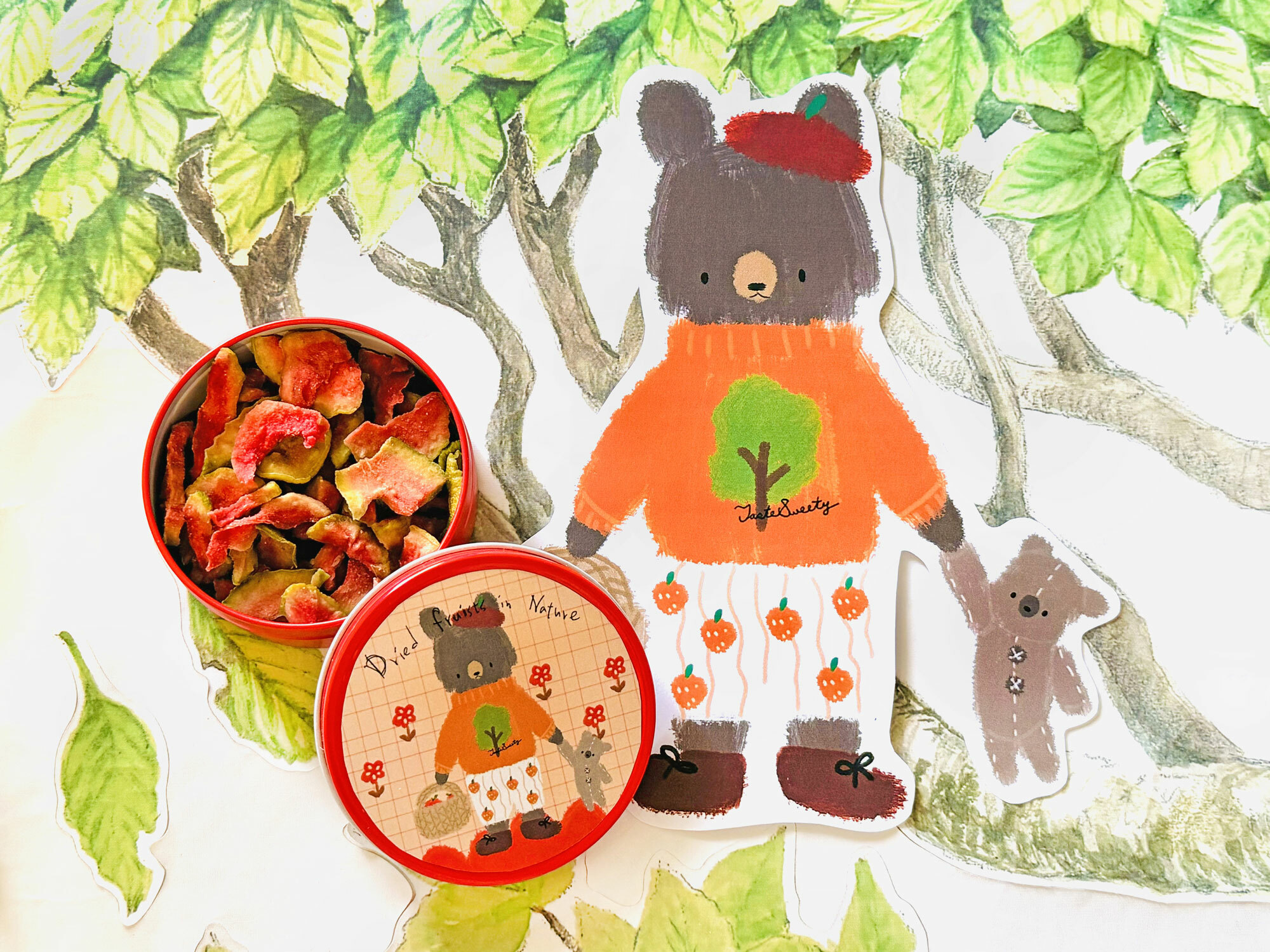 大熊小熊郊遊趣金屬小圓盒小巧水果乾