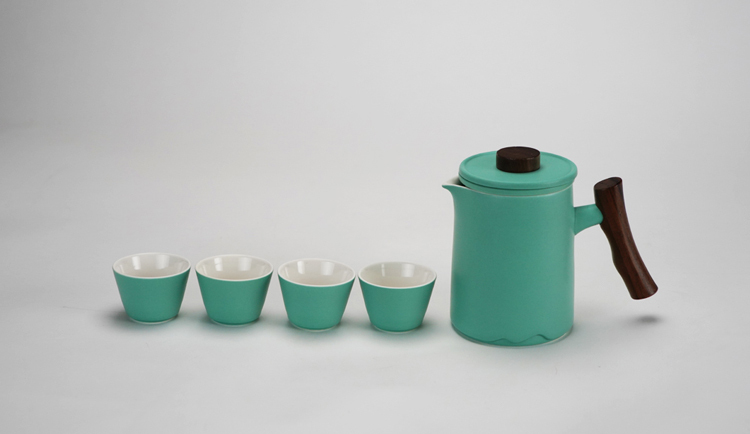 鹿港窯禮品館 │陶瓷便携式旅行功夫茶具小套戶外簡約蒼木握柄快客杯一壺四杯商務活動禮品