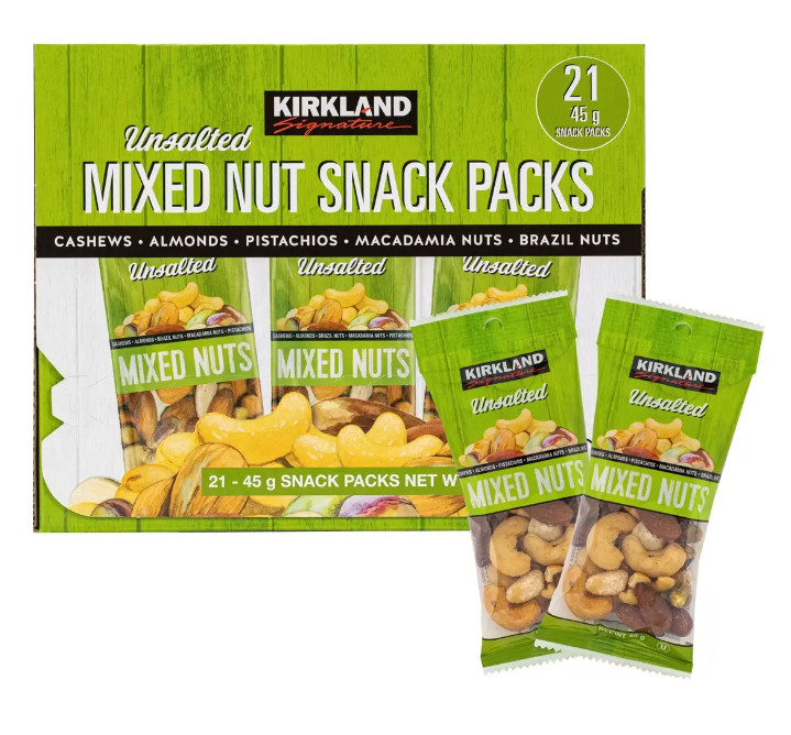 Kirkland Signature Unsalted Mixed Nut Snack Packs 45g x 21 packs