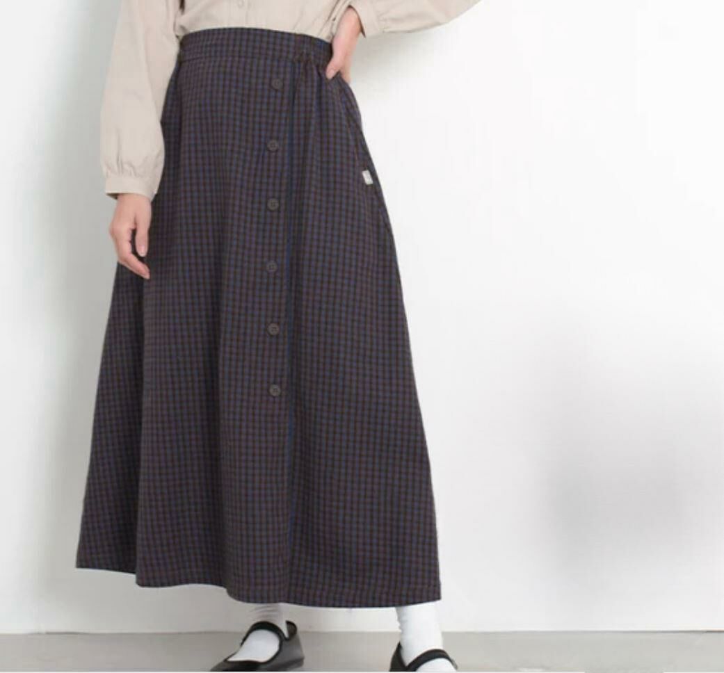 法國風啡藍格子裹身長裙【日本直送】