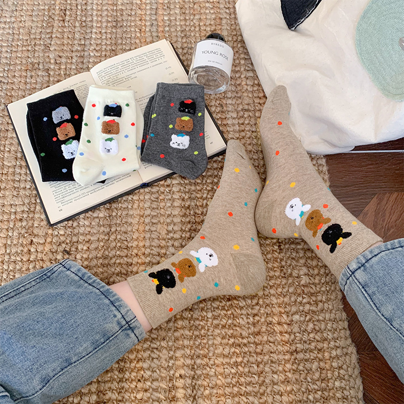 《3571》♾️日系三隻小熊彩點中筒襪