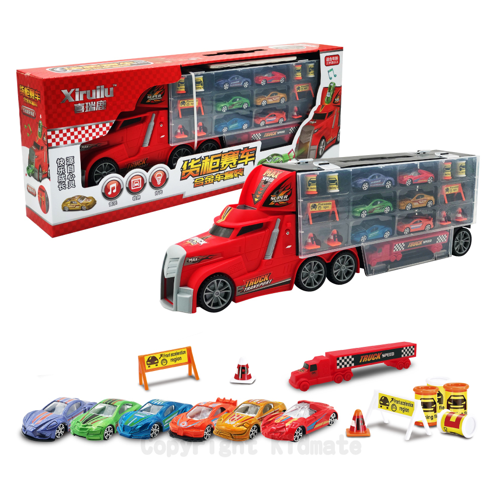 《 KIDMATE 》 滑道貨櫃合金賽車套裝(附6台小車)