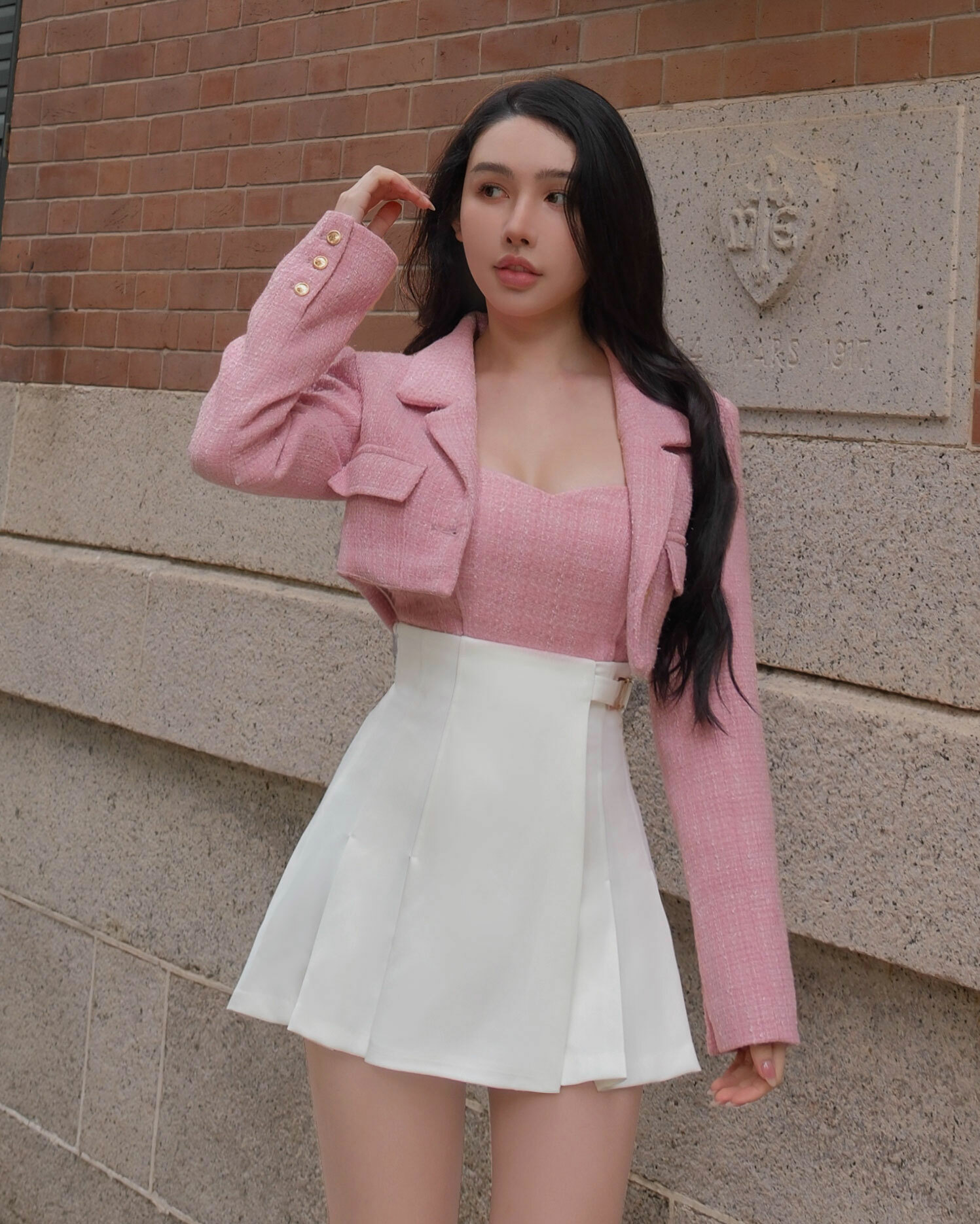 ⭒限量-小香西裝領短版亮蔥套裝