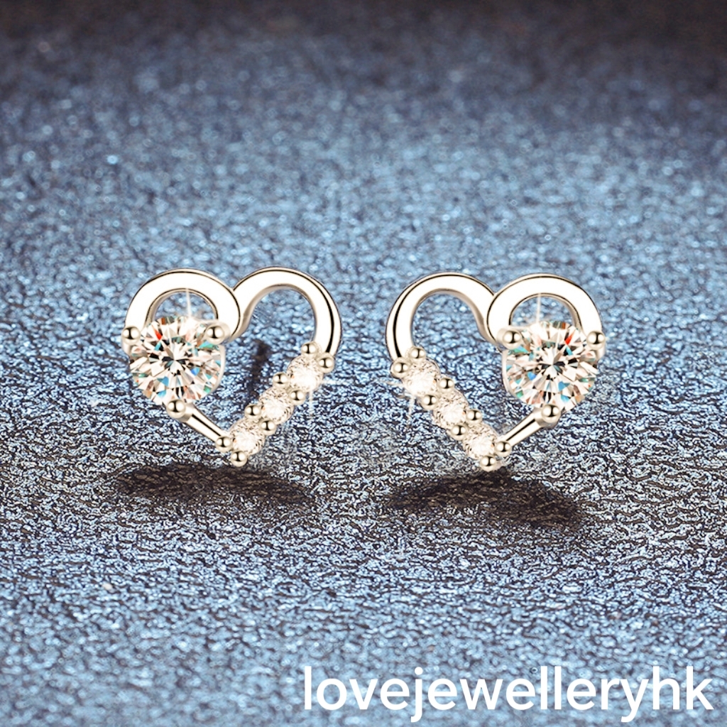 莫桑鑽心心造型耳環      E060C014