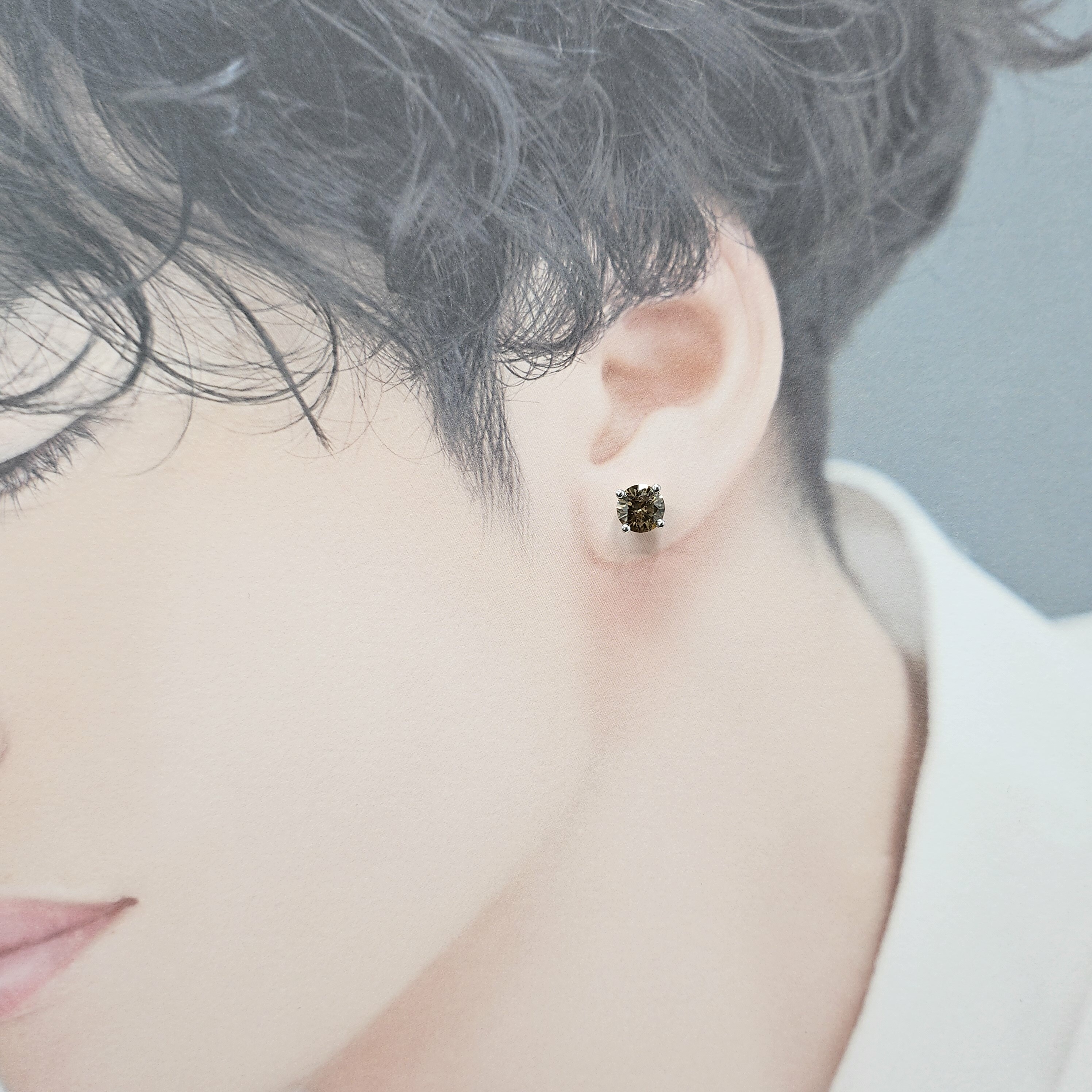 全新18K白金【主石1卡45份咖啡鑽】單耳環