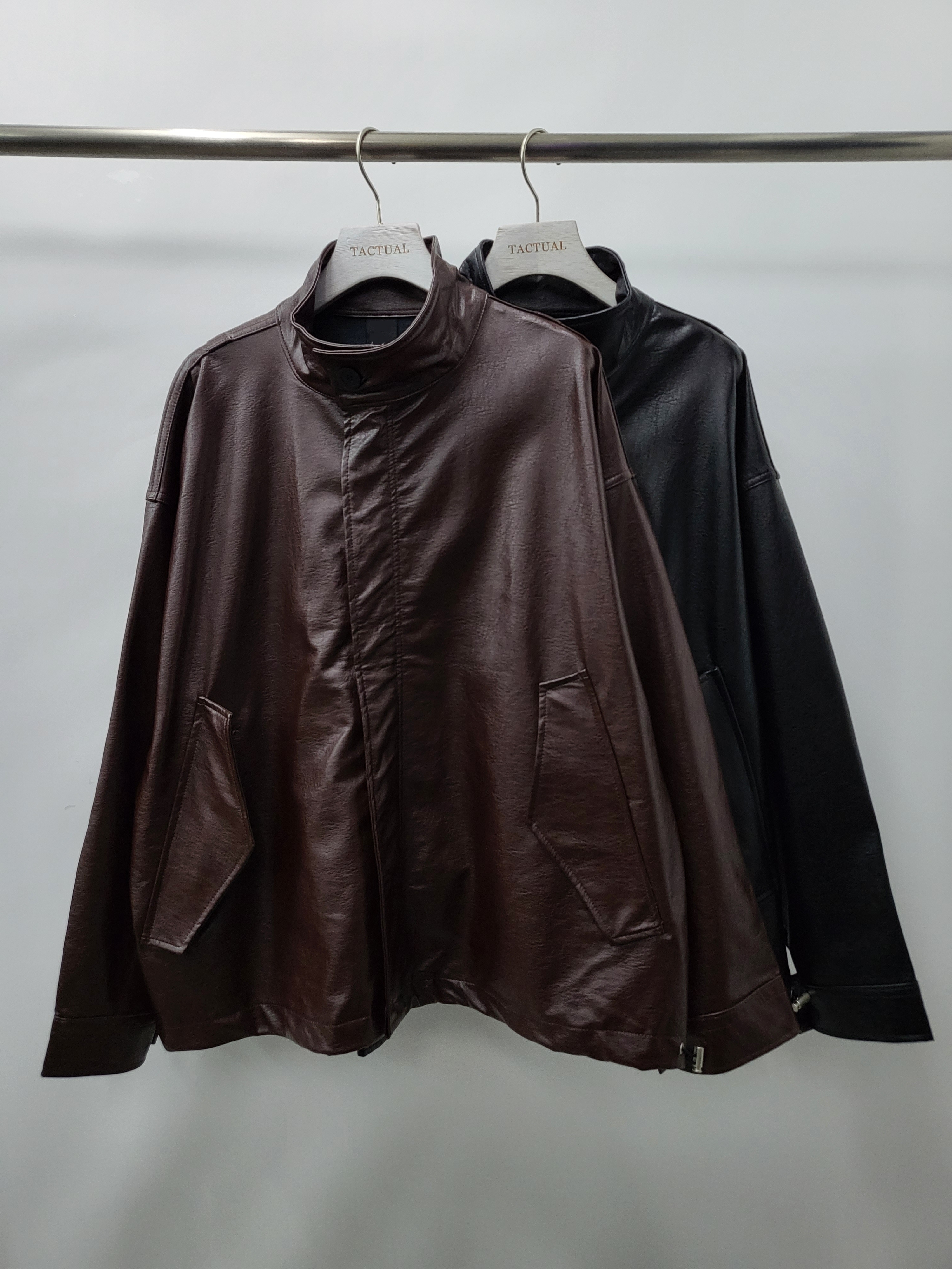 企領拉鍊合成皮褸 JK2451