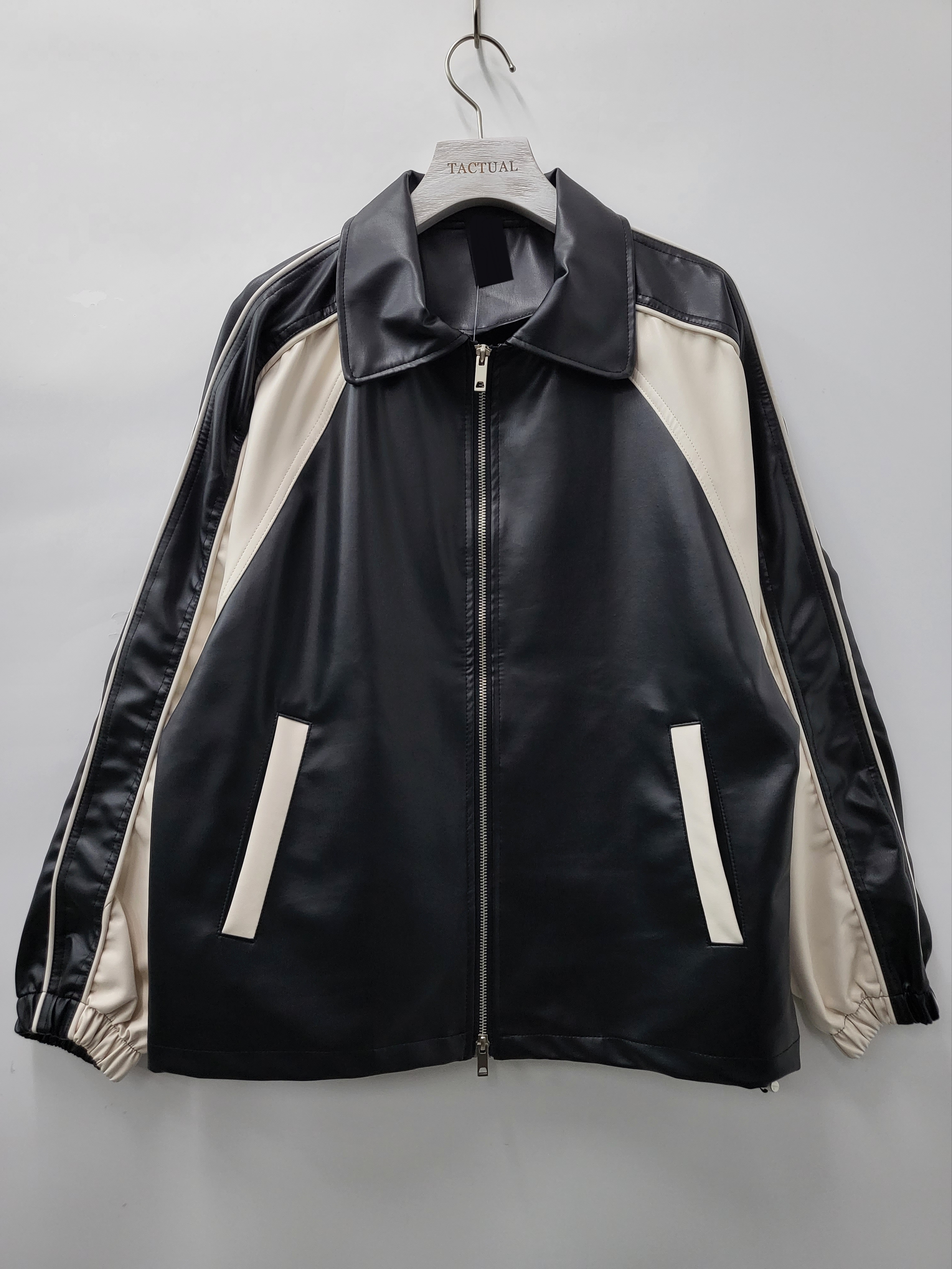 反領拉鍊合成皮褸 JK2454