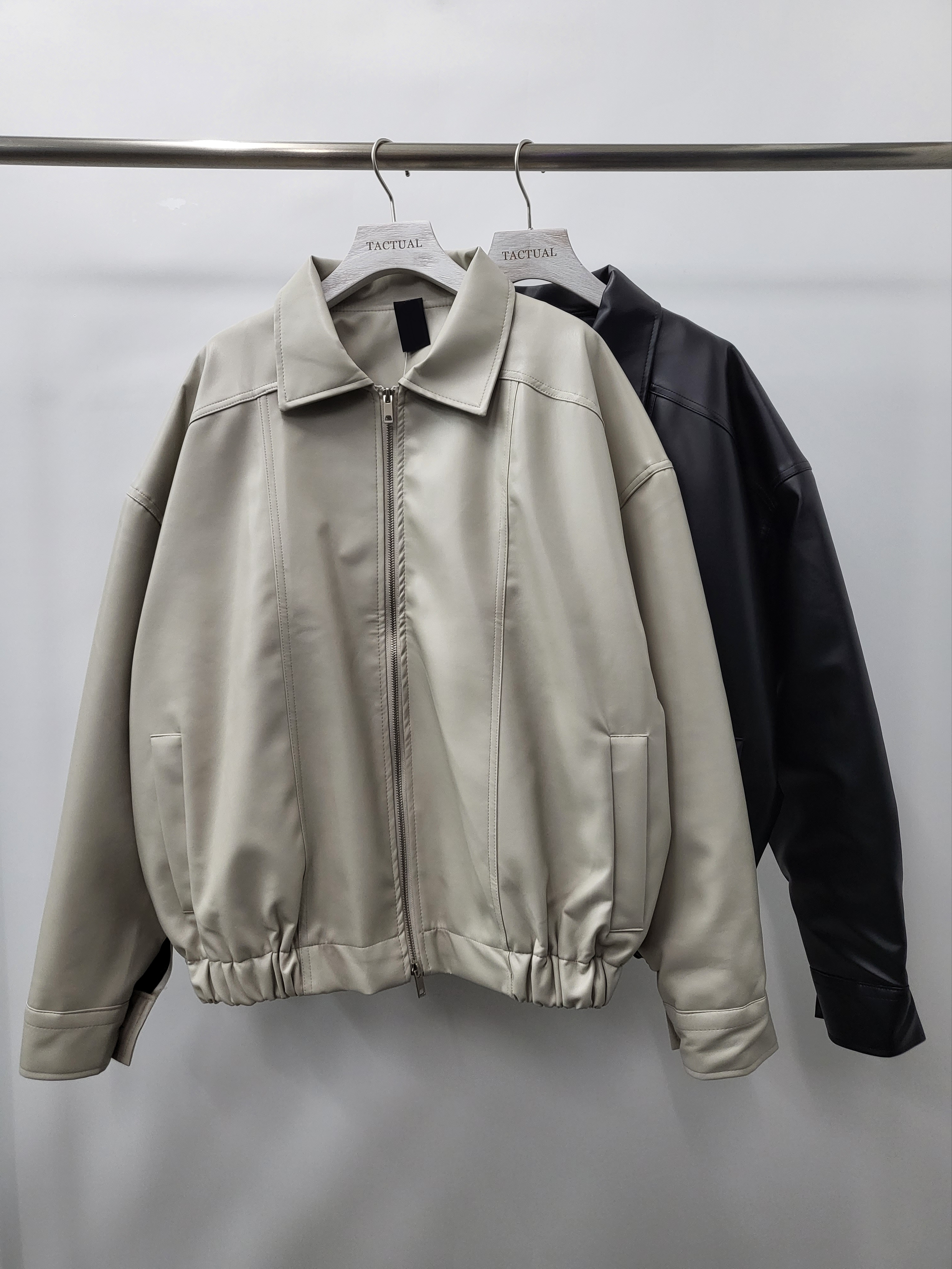 反領拉鍊合成皮褸(薄夾棉) JK2450