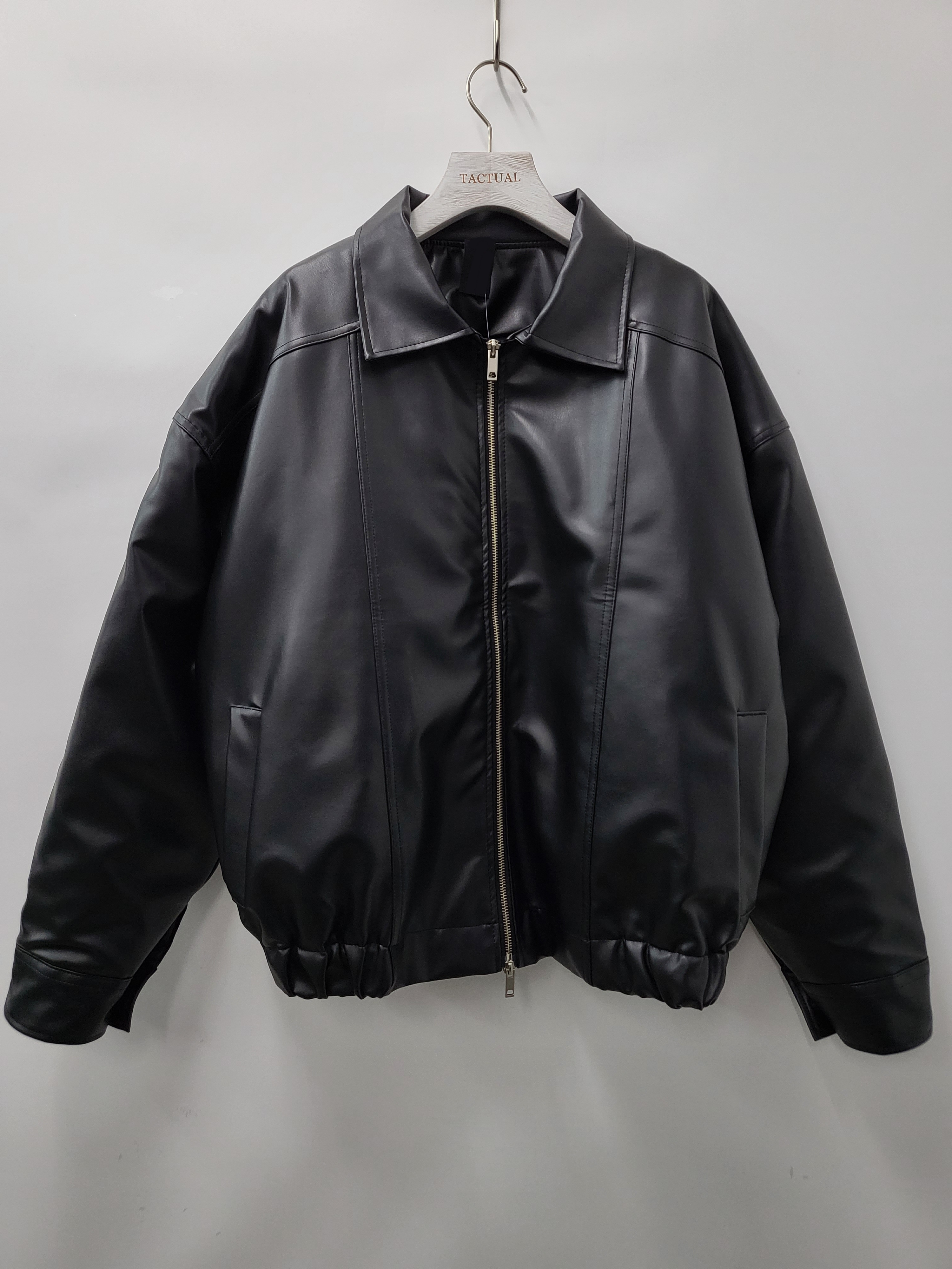 反領拉鍊合成皮褸(薄夾棉) JK2450