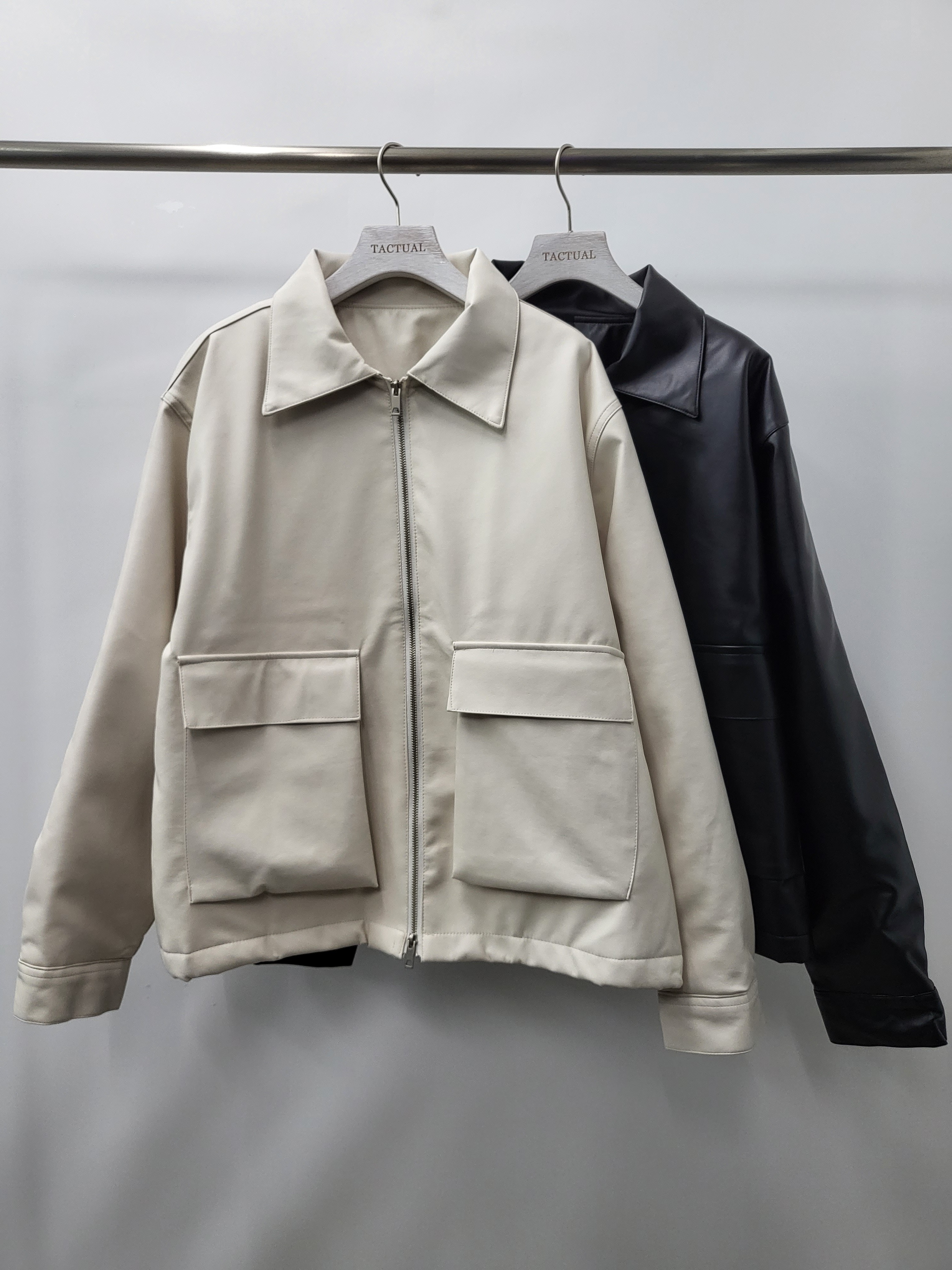 反領拉鍊合成皮褸(薄夾棉) JK2449