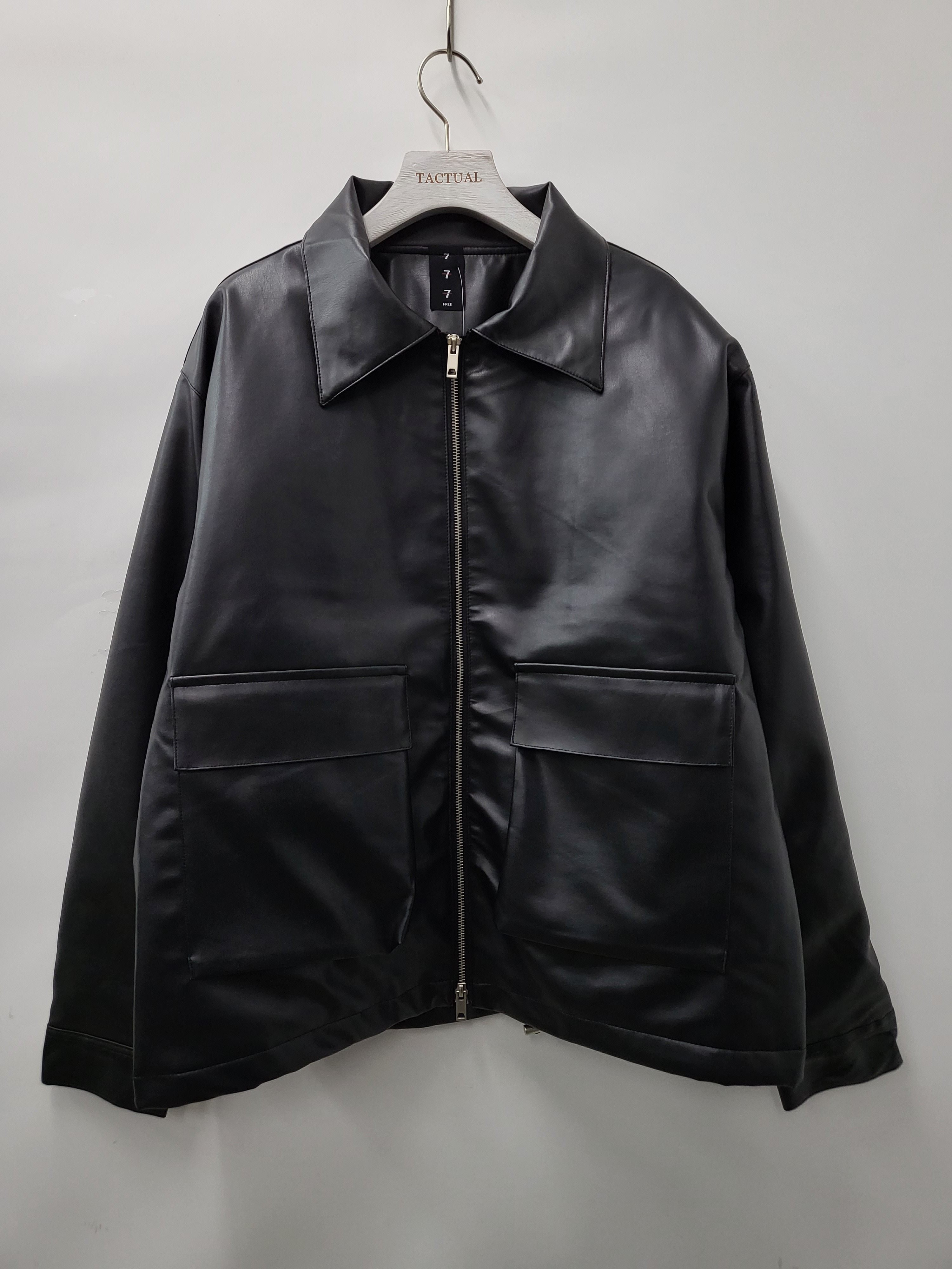 反領拉鍊合成皮褸(薄夾棉) JK2449