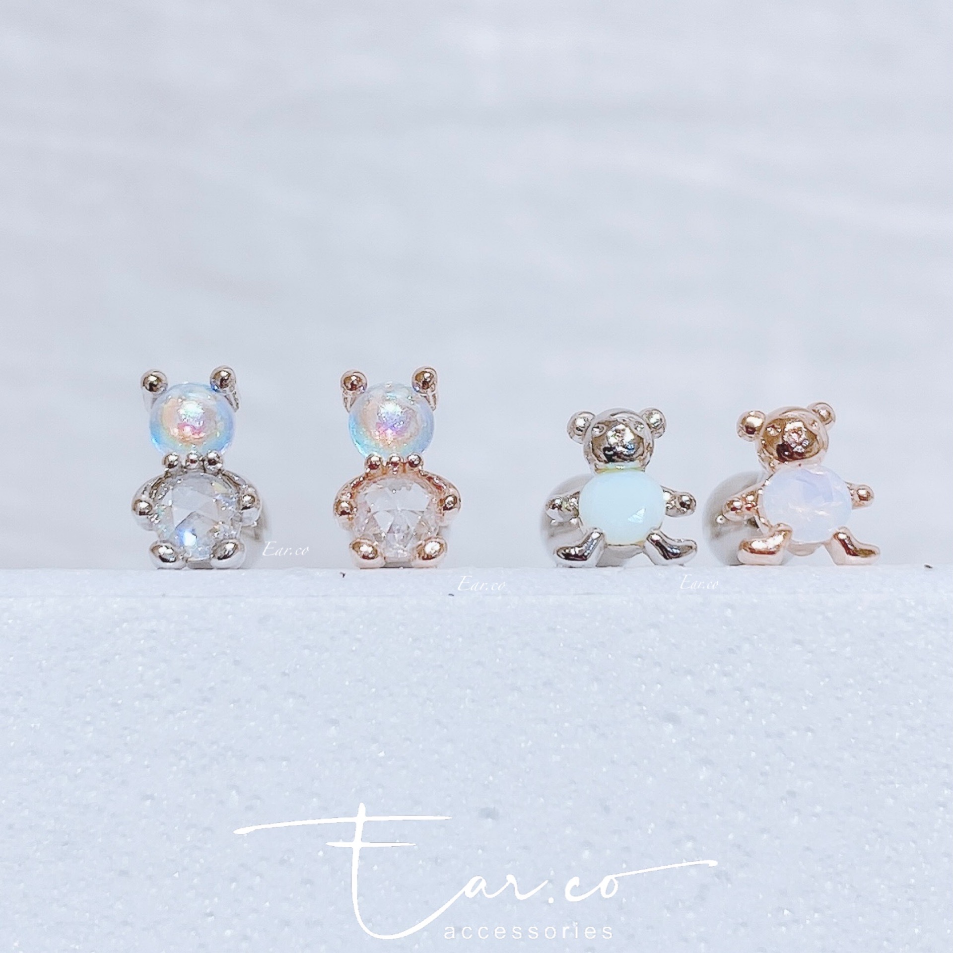 水晶小熊/蛋白石小熊耳骨釘 [單支] #P007