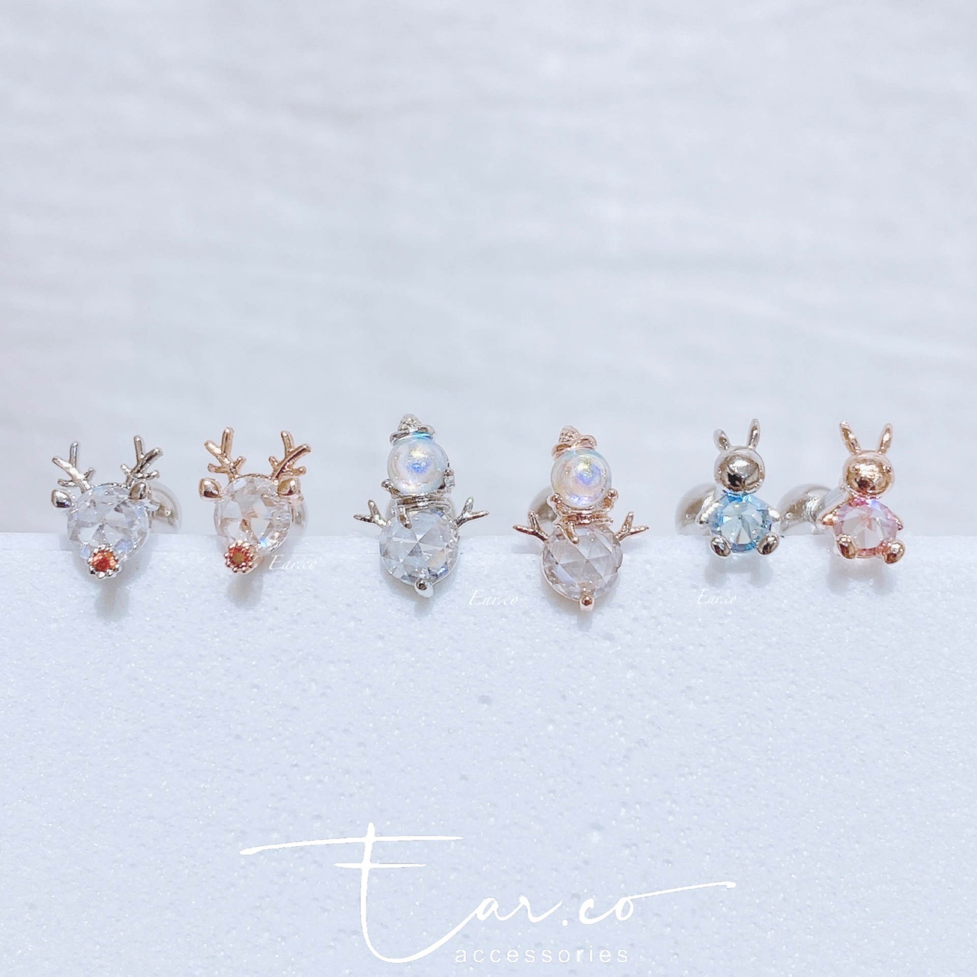 小鹿頭/雪人/水晶兔兔耳骨釘 [單支] #P005