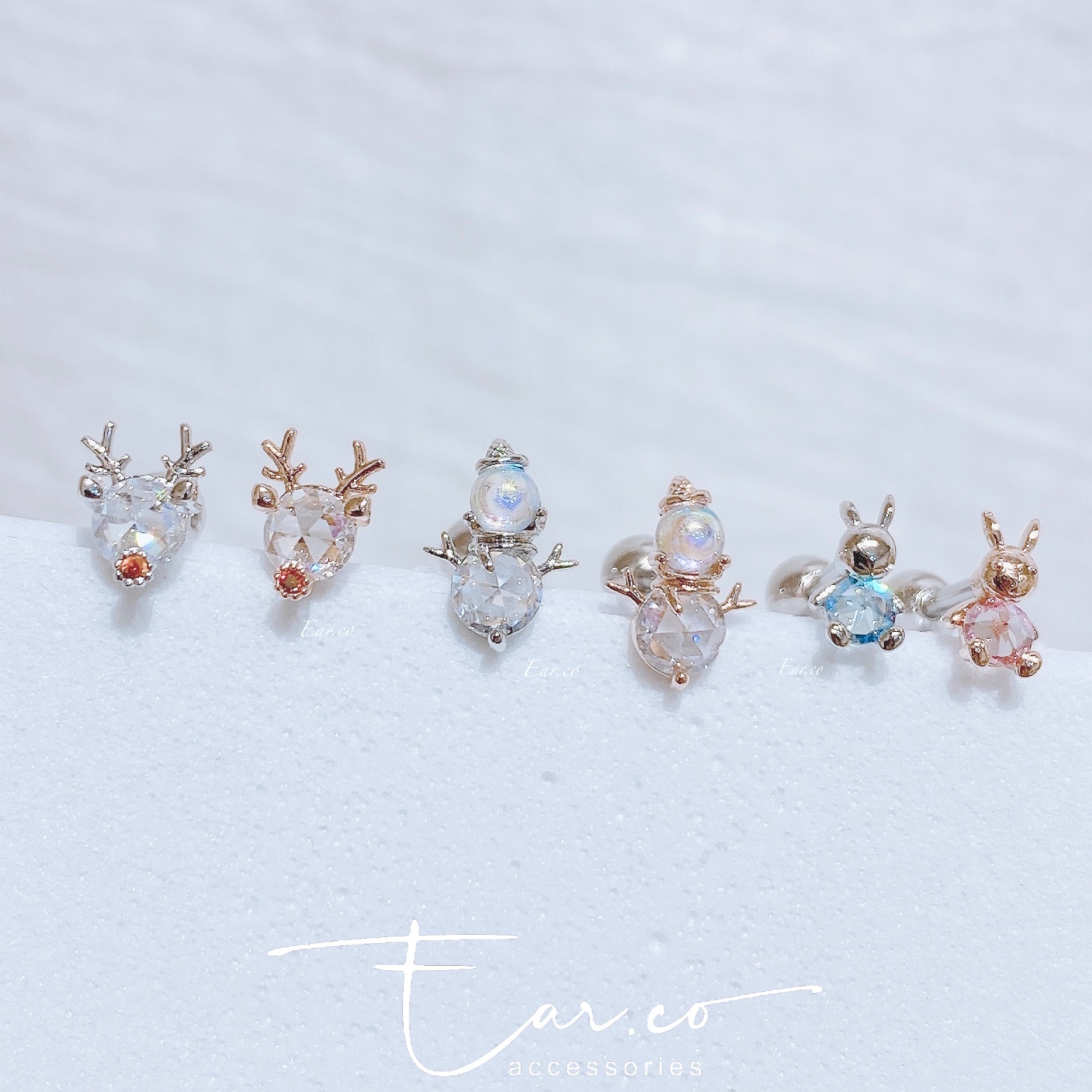小鹿頭/雪人/水晶兔兔耳骨釘 [單支] #P005