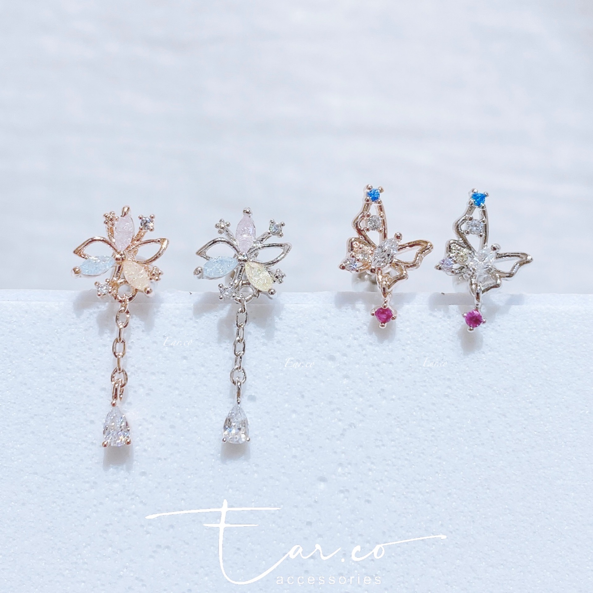 彩色褸空小花/小蝴蝶耳骨釘 [單支] #P004