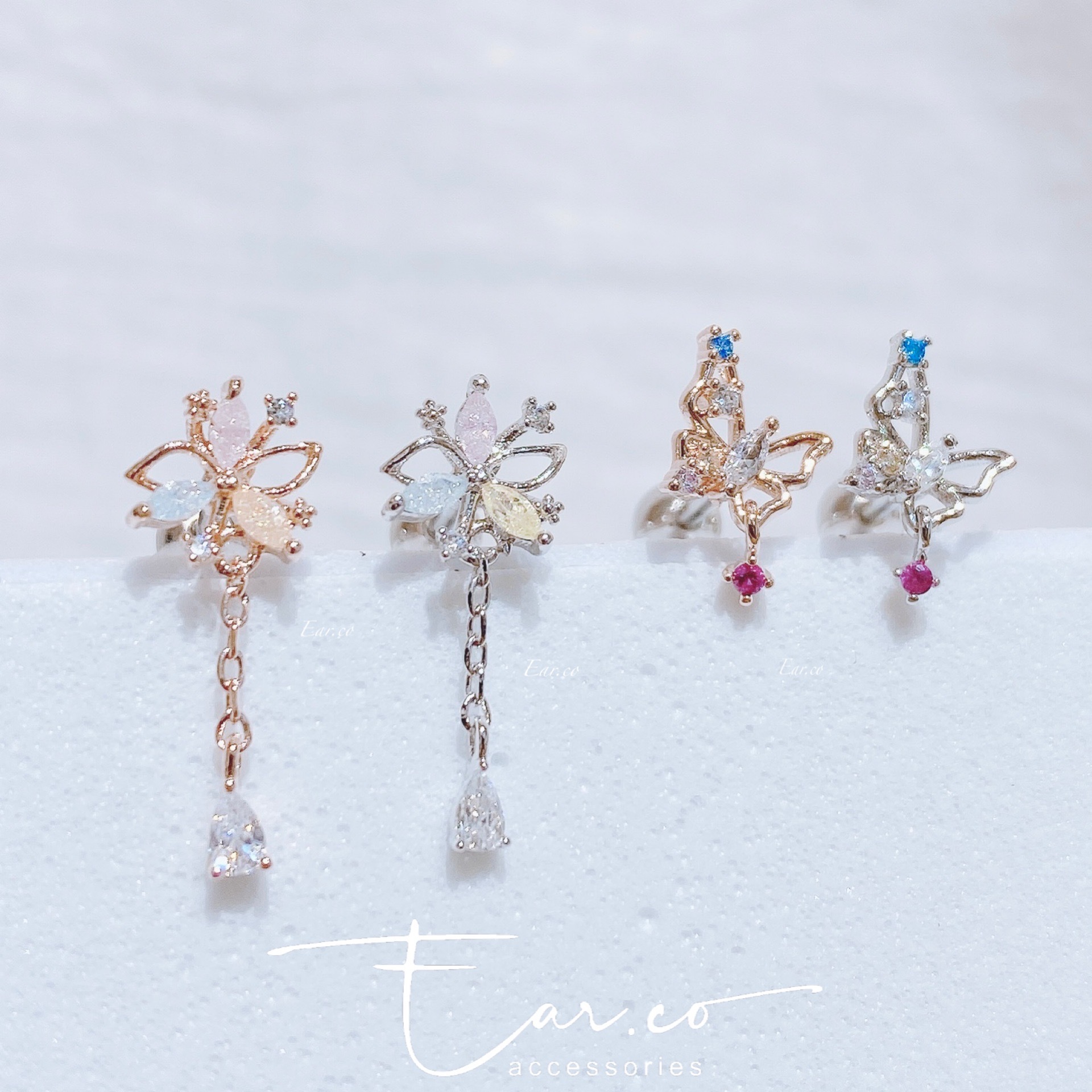 彩色褸空小花/小蝴蝶耳骨釘 [單支] #P004