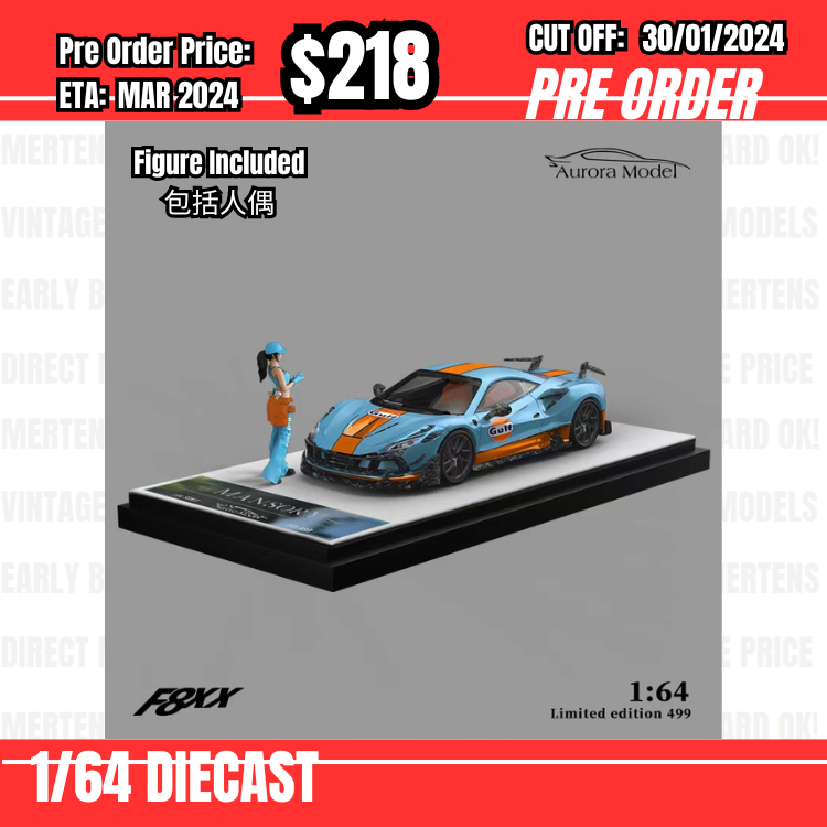 PO-$218 * Aurora Model * 1:64 F8 Tributo Mansory Gulf w/figure [OD19/01]