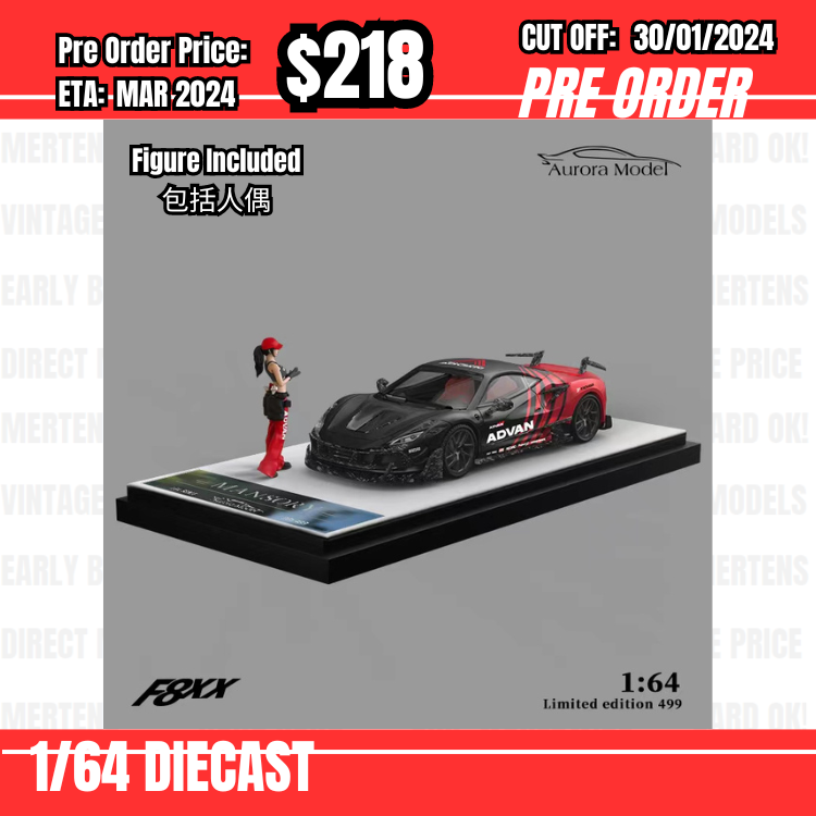 PO-$218 * Aurora Model * 1:64 F8 Tributo Mansory Advan w/figure [OD19/01]