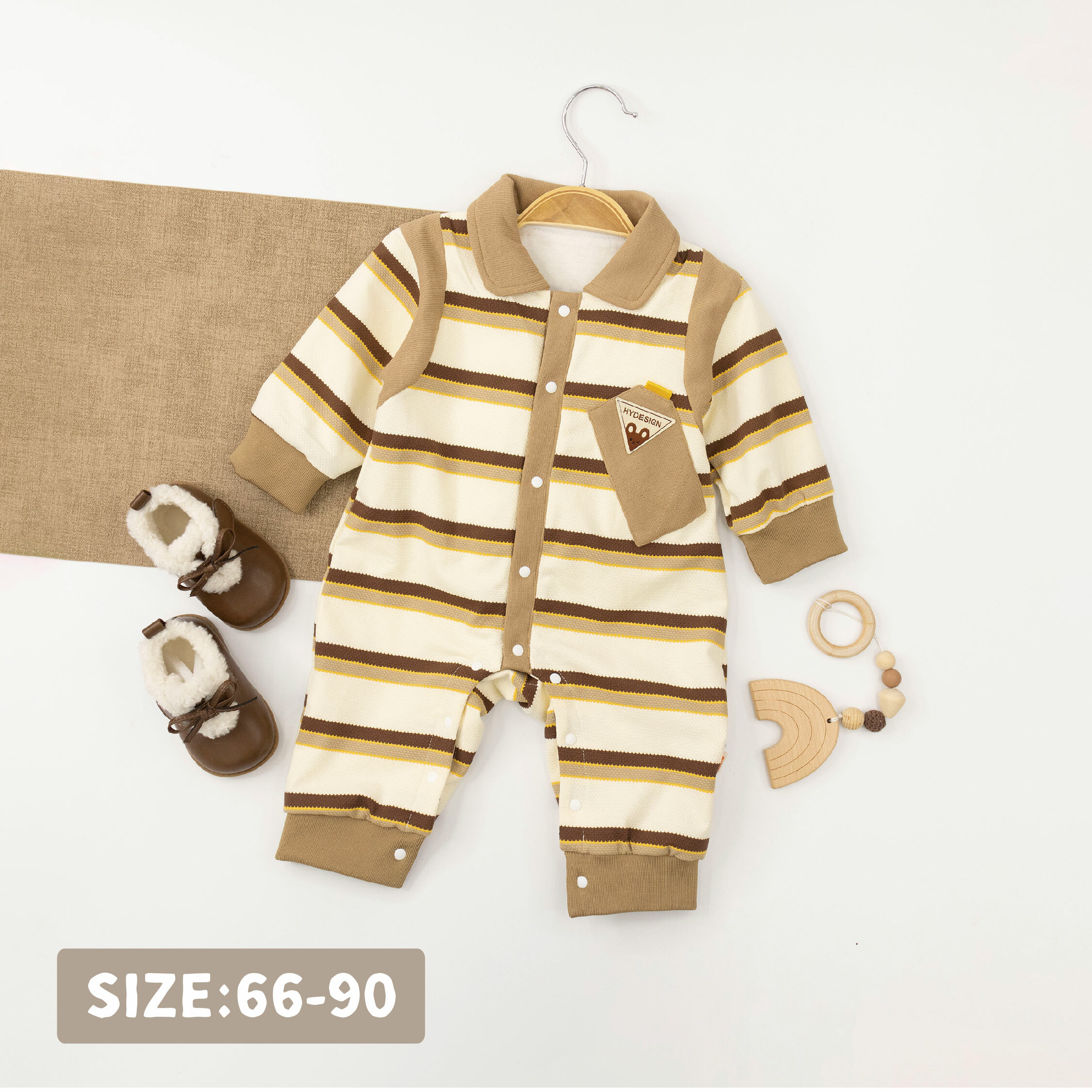 【JG3299】眨眼兔子造型布標條紋連身衣