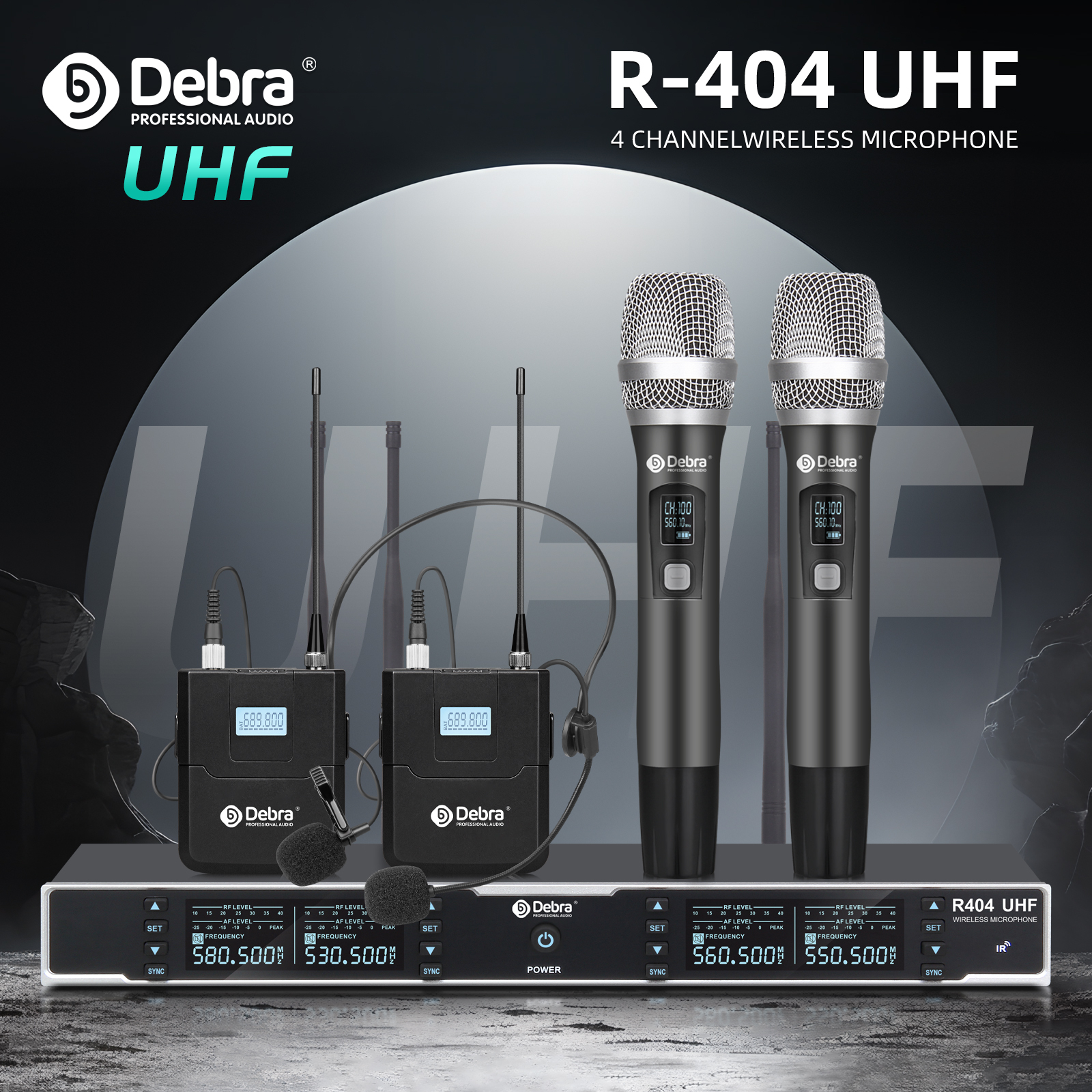 Debra Audio R-404 無線UHF 4頻道(可調頻) 舞台/禮堂 無線咪 套裝