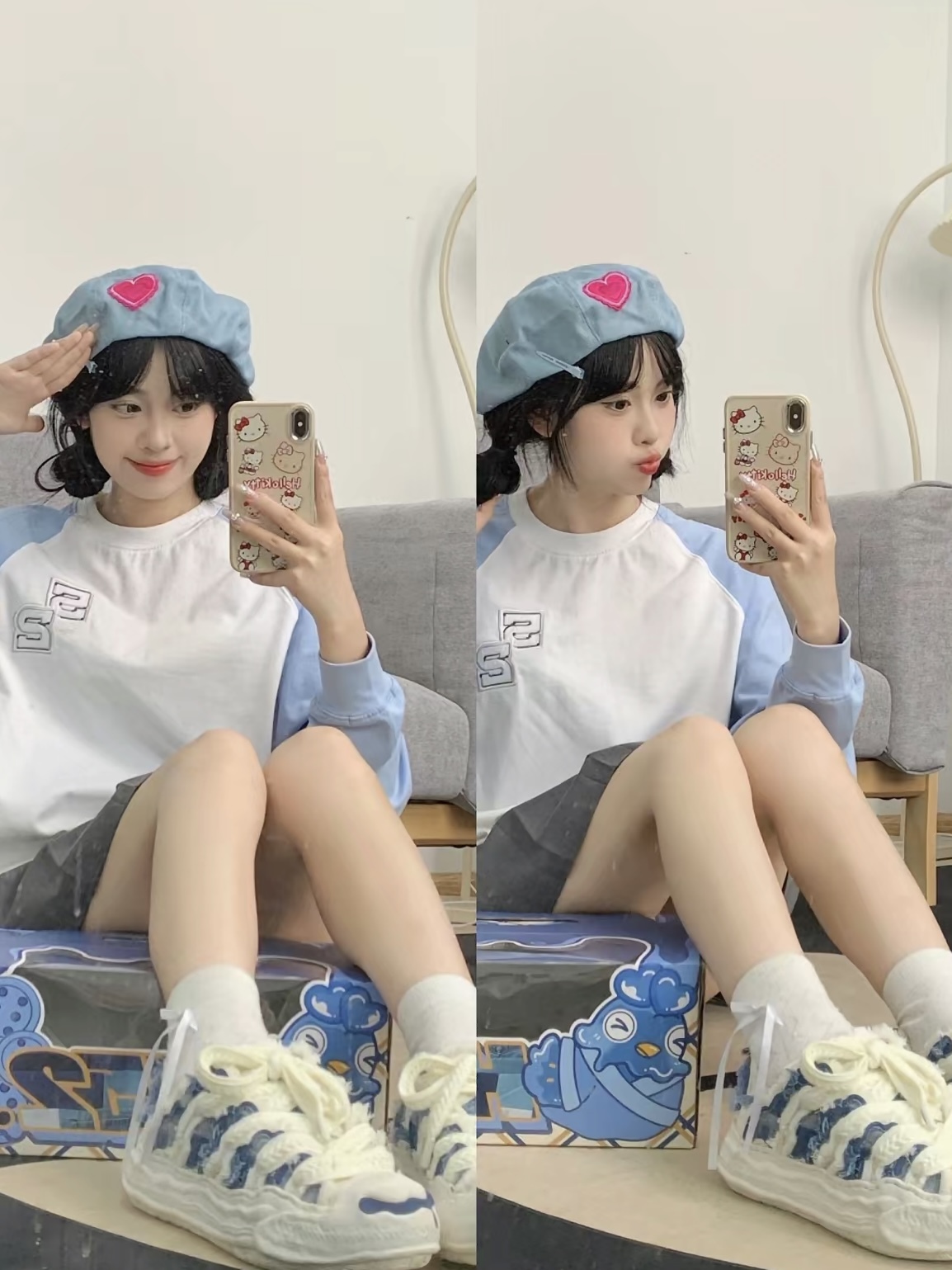 H52 開口笑奶油鞋 蛋糕鞋盒🍰 牛仔藍