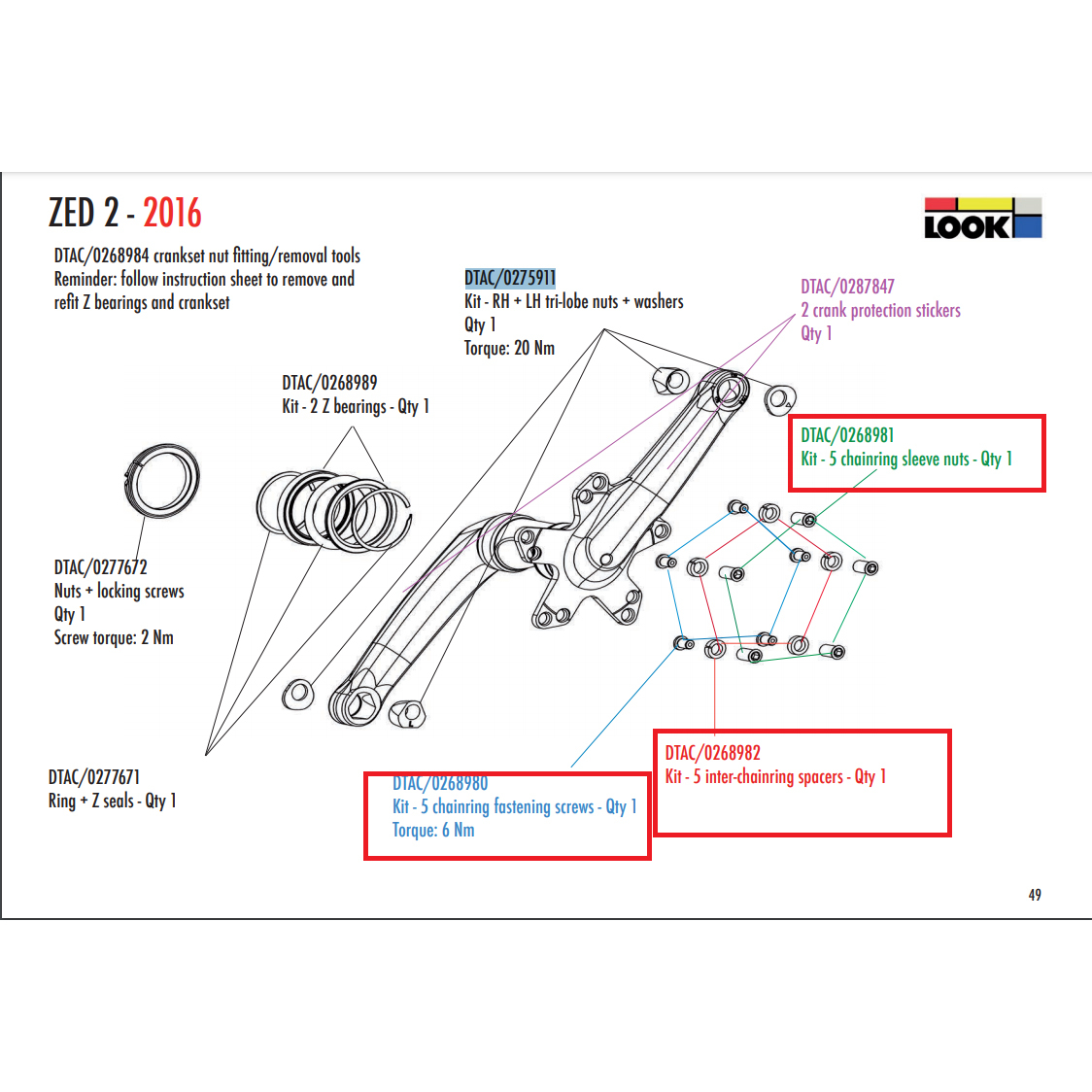 Look Parts ZED Crank Bolts Spacers Set