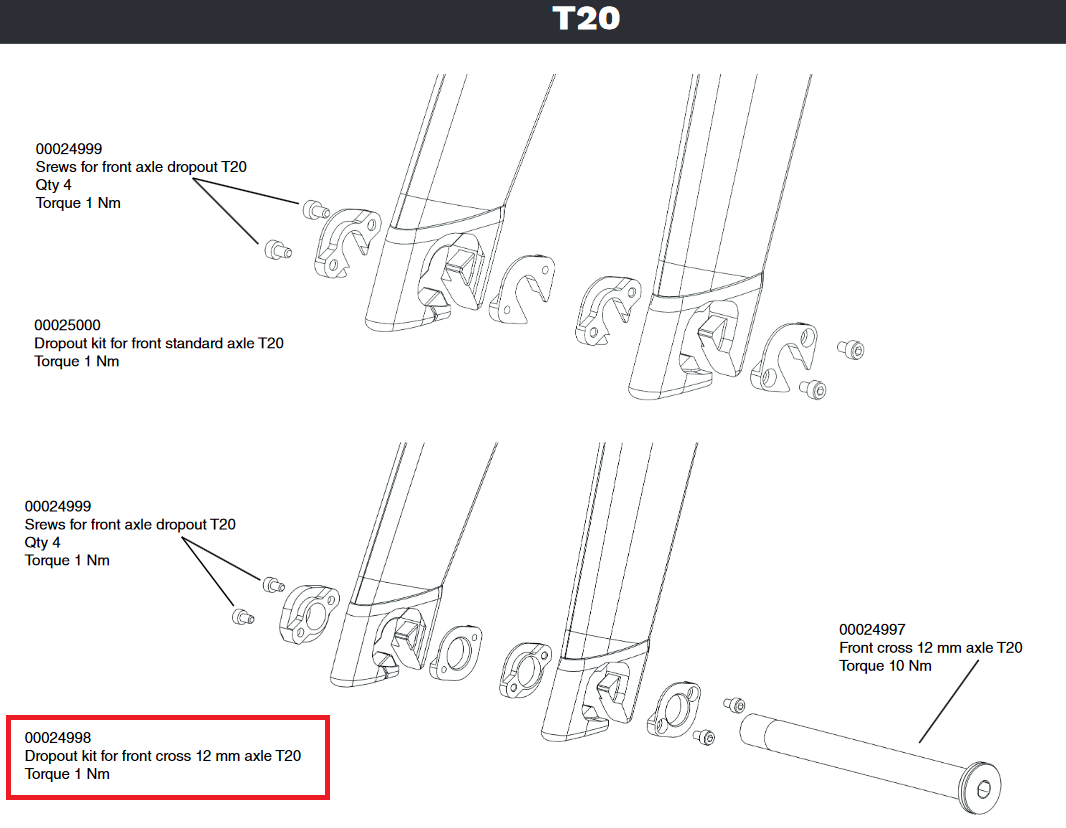 Look Parts Dropout Kit for Front Cross 12mm Axle T20 #00024998