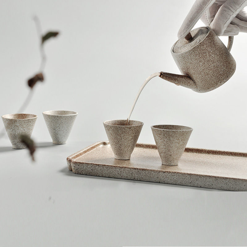 日式粗陶茶具組五件套