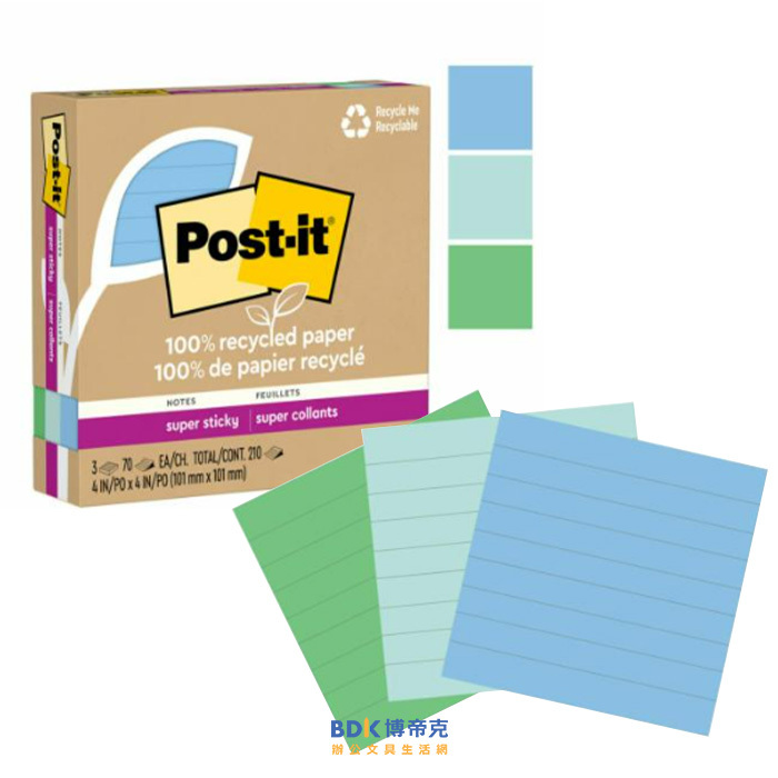 3M 台灣 Post-it 狠黏 環保橫格便條紙 675R-3SS 系列 三本入