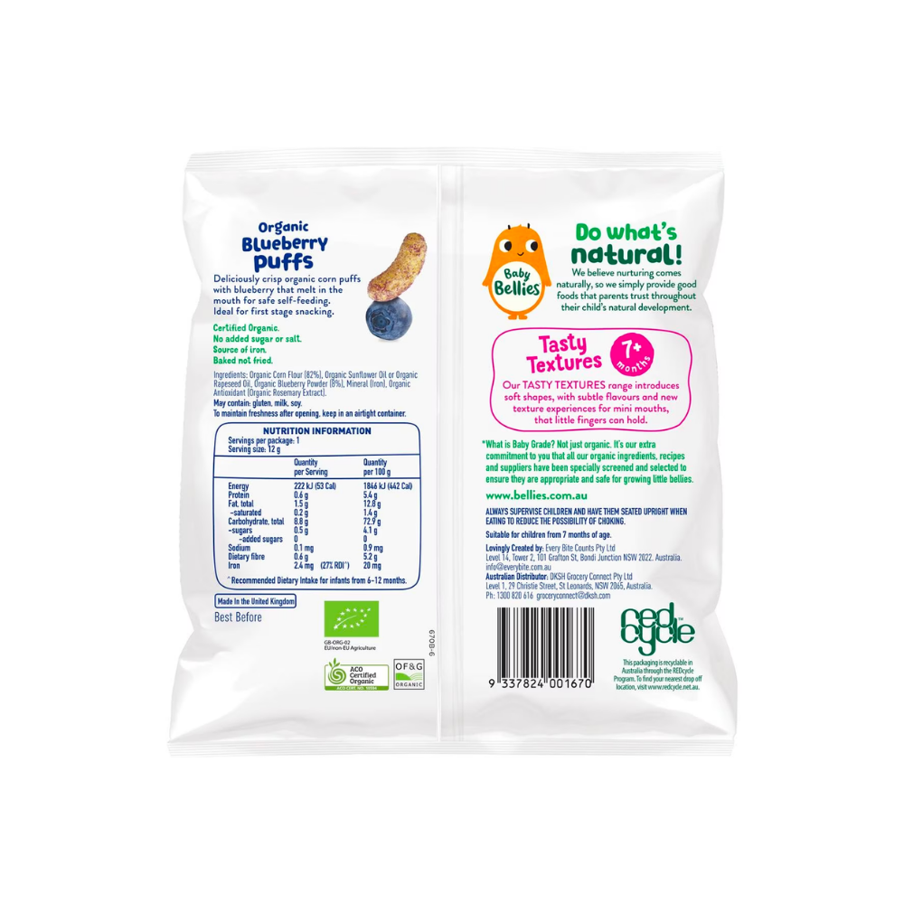 Little Bellies Non-fried Organic Blueberry Puffs （kids snacks for 7+ months） (12g) (92910)
