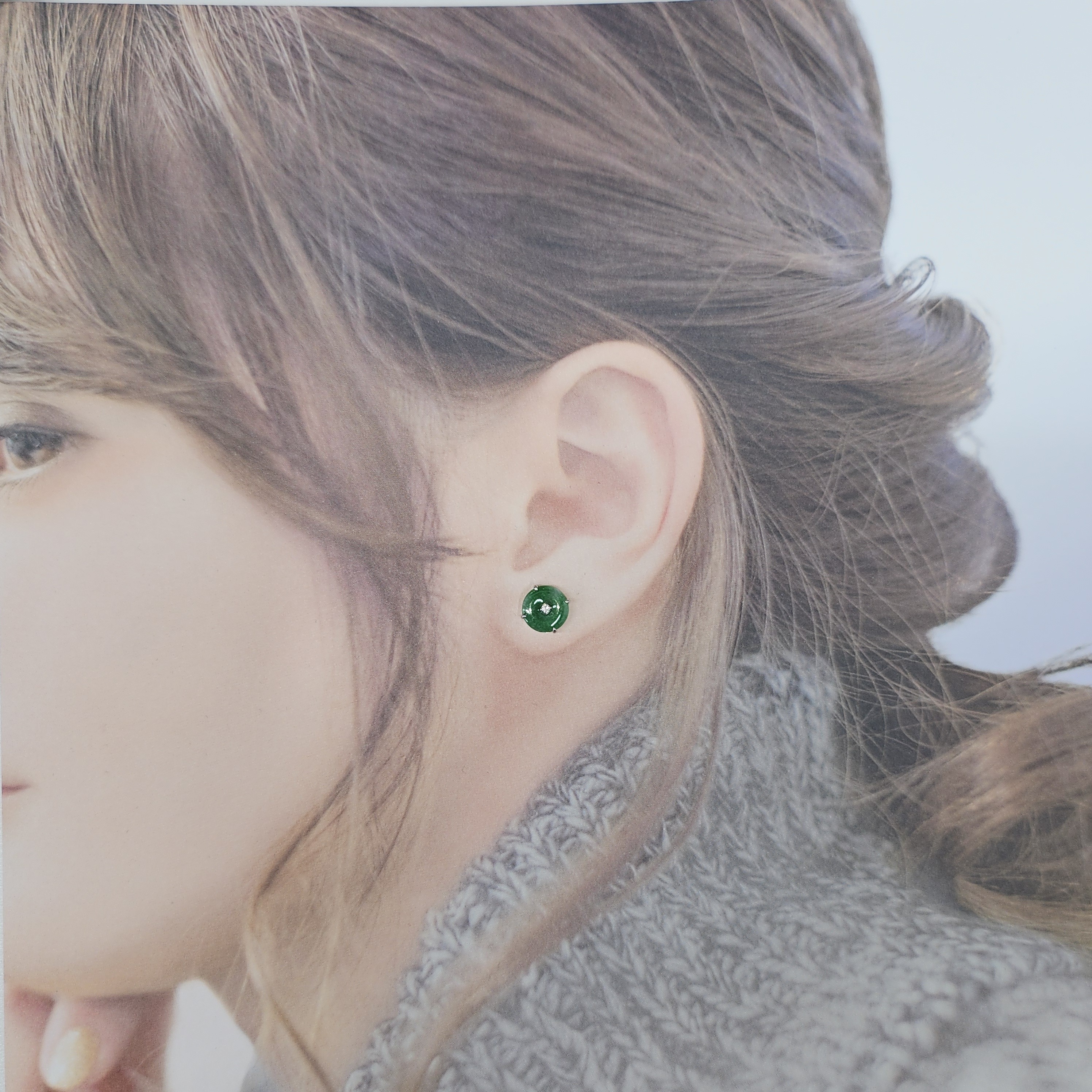 全新白金翡翠配鑽石耳環