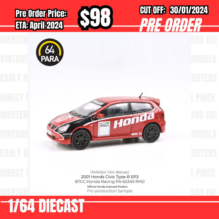 PO-$98 * Para64 * 1:64 2001 Honda Civic Type-R EP3 BTCC Honda Racing RHD [OD19/01]