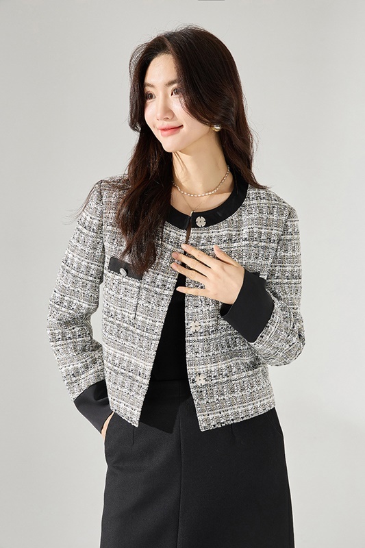 小香風黑白織紋外套 花灰