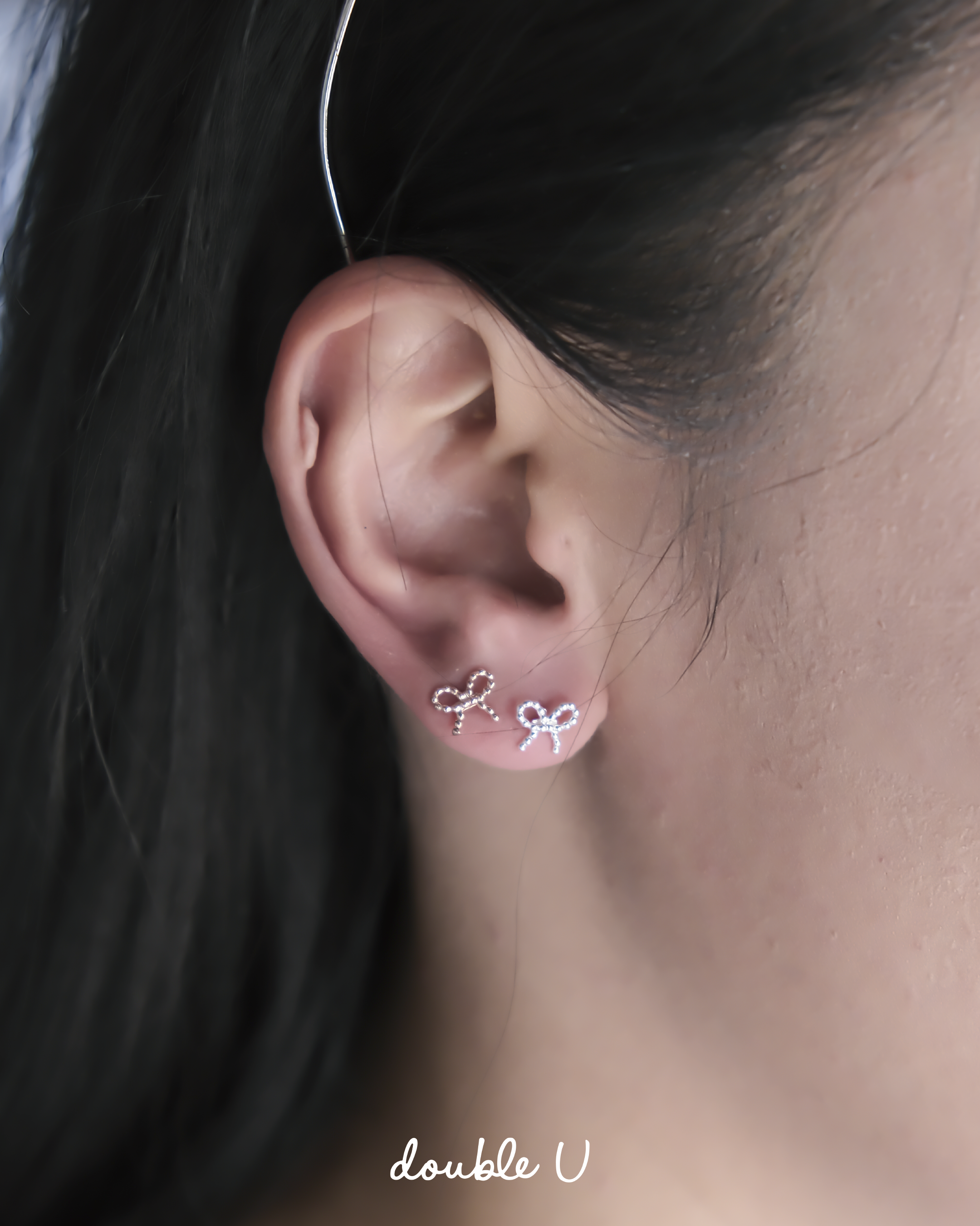 迷你蝴蝶結・鎖珠純銀耳環 (DES10260)