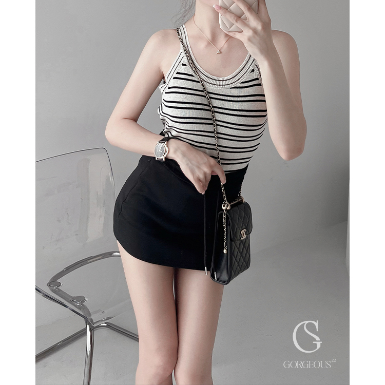 G4055 現貨「抽繩鬆緊雙拉鍊口袋短褲裙」