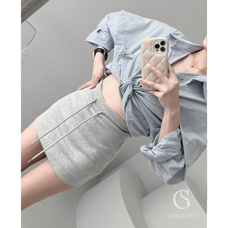 G4055 現貨「抽繩鬆緊雙拉鍊口袋短褲裙」