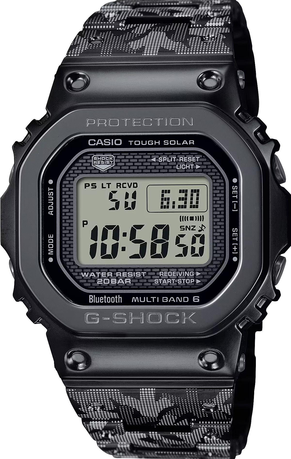 萬年鐘錶 - G-SHOCK  與塗鴉藝術家Eric Haze合作限定款 金屬系列太陽能藍牙運動不鏽鋼款運動電子錶  GMW-B5000EH-1 錶徑 : 43.2 mm